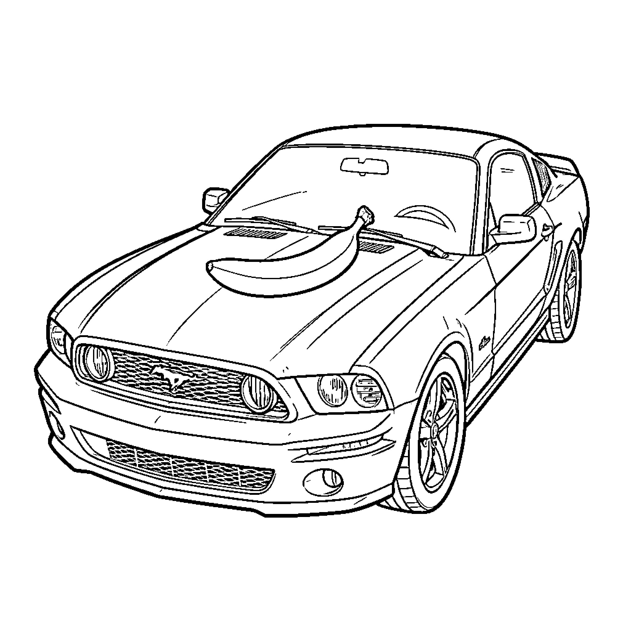 Ford Mustang speeding down the road Coloring Page (free black-and-white line drawing printable PDF for all, from beginners to advanced learners, including children, teens, adults, and seniors)
