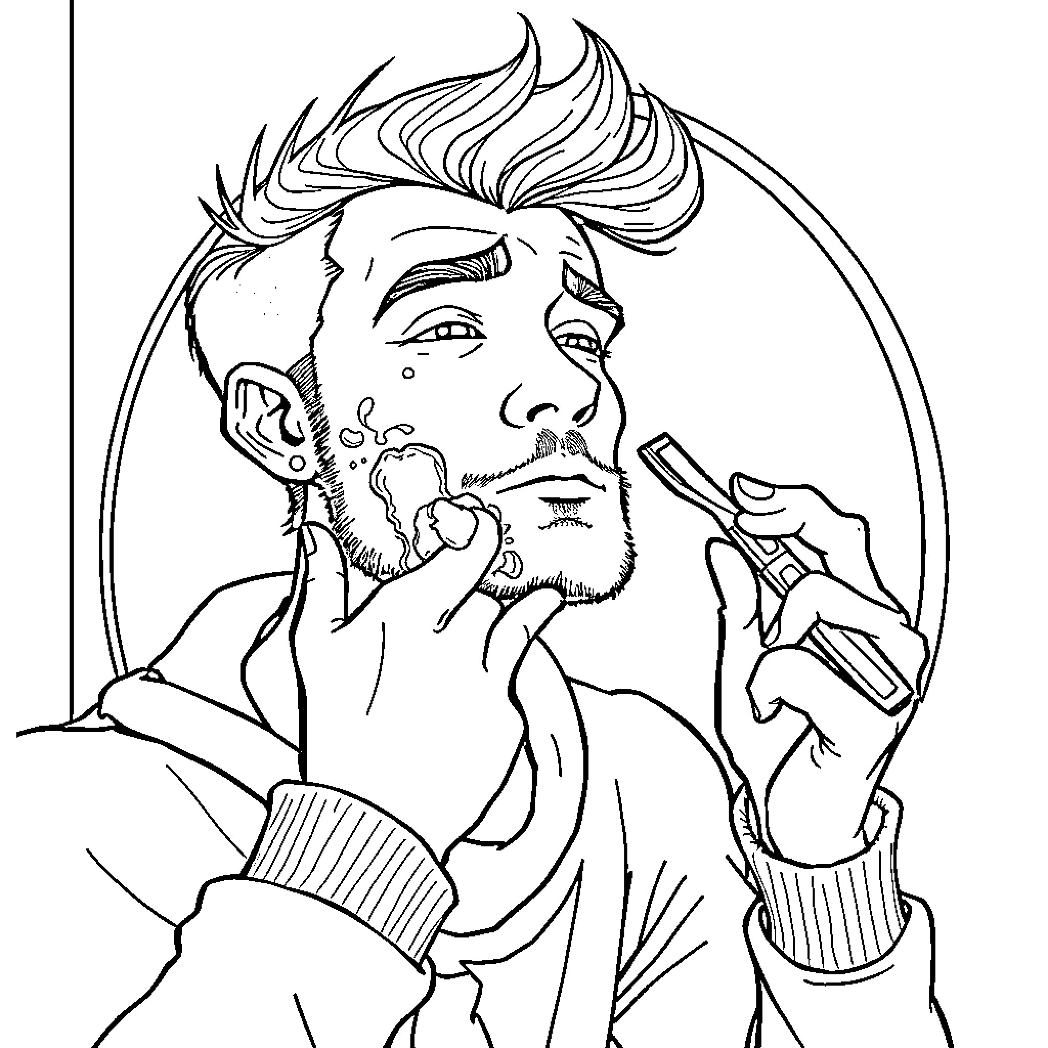 Maro's Thoughtful Moment Coloring Page (free black-and-white line drawing printable PDF for all, from beginners to advanced learners, including children, teens, adults, and seniors)