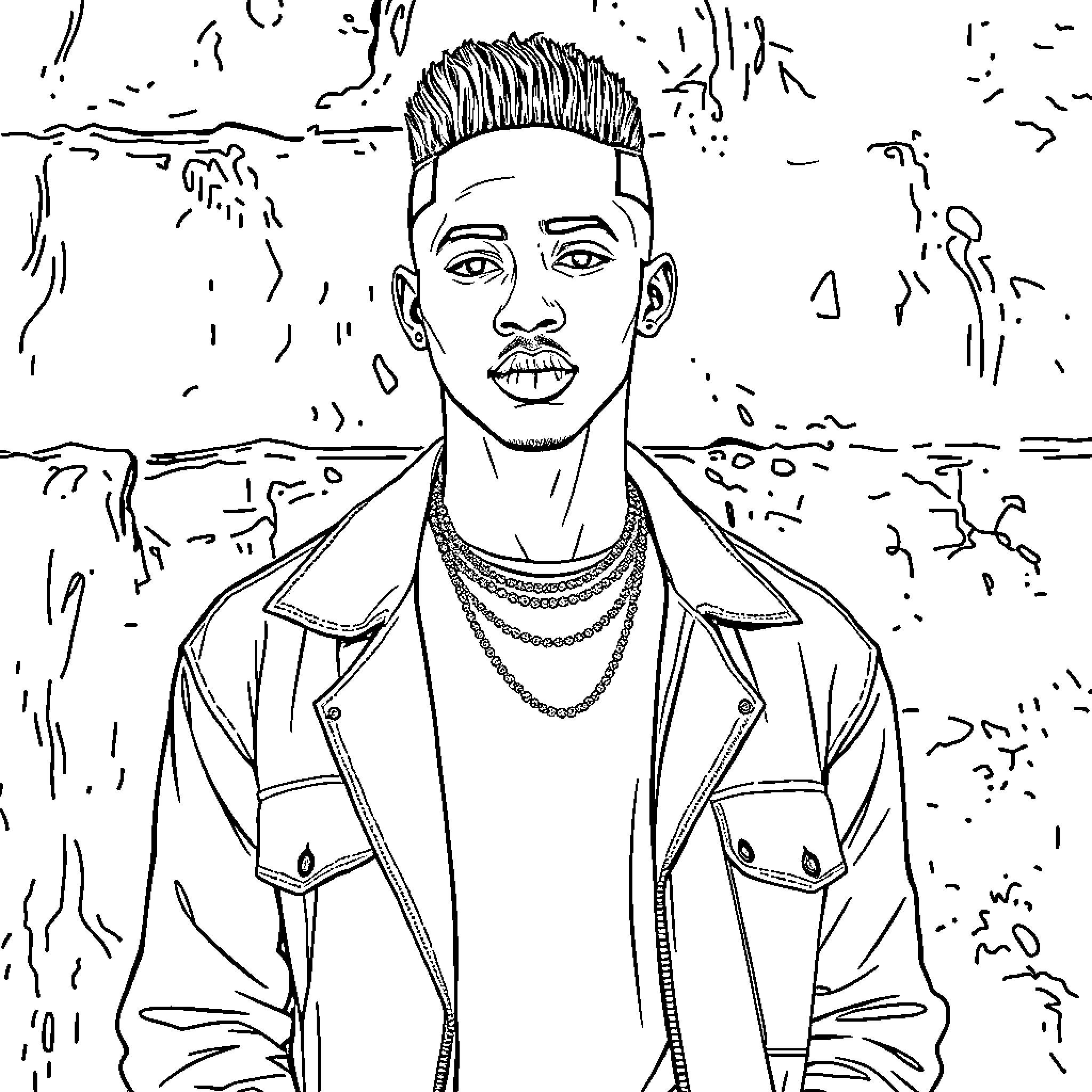 Man with stylish hairstyle and casual outfit Coloring Page (free black-and-white line drawing printable PDF for all, from beginners to advanced learners, including children, teens, adults, and seniors)