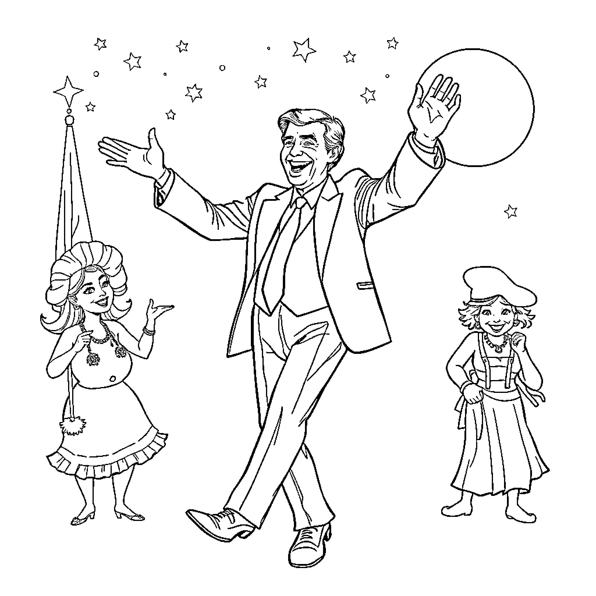 President Addressing Cheerful Crowd with Enthusiasm Coloring Page (free black-and-white line drawing printable PDF for all, from beginners to advanced learners, including children, teens, adults, and seniors)