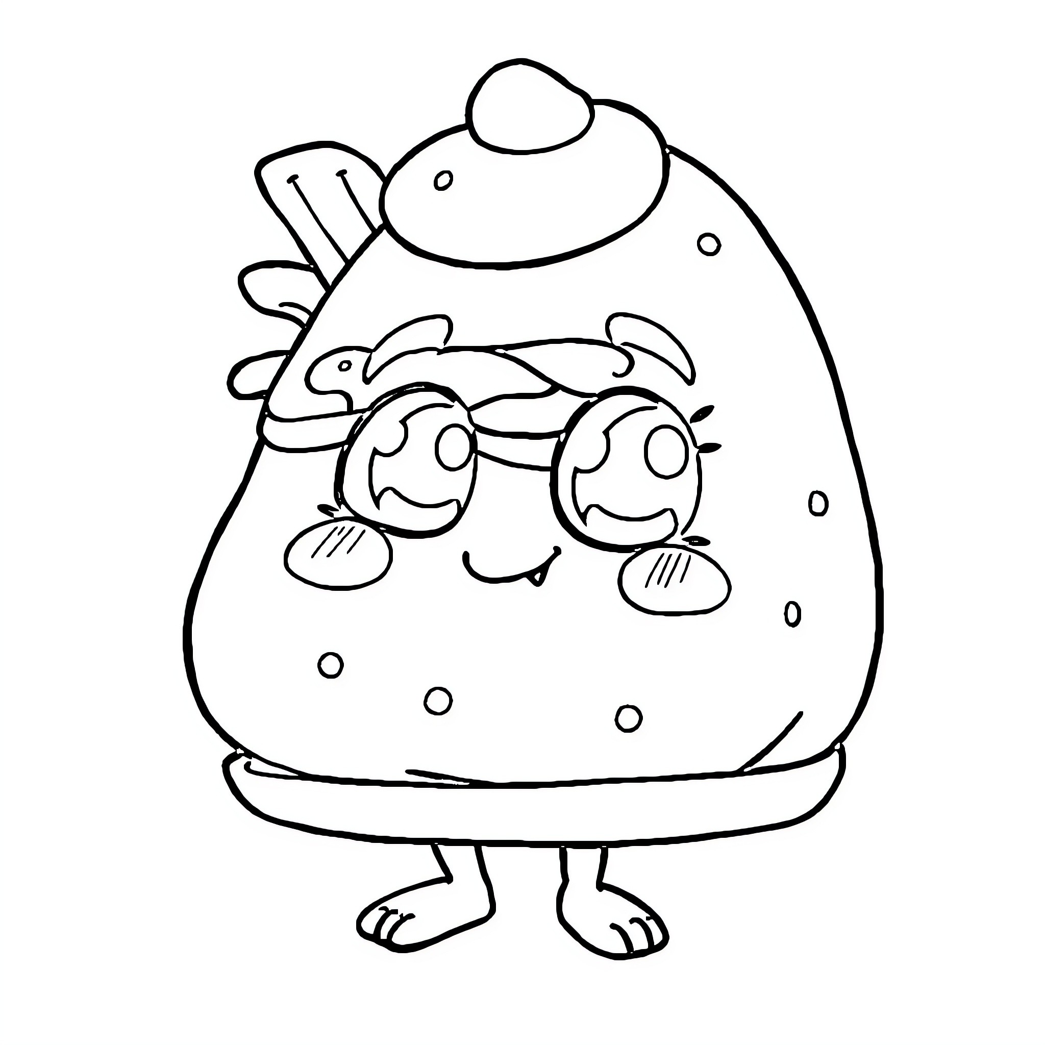 Anime Food Character Playing with Friends Coloring Page (free black-and-white line drawing printable PDF for all, from beginners to advanced learners, including children, teens, adults, and seniors)