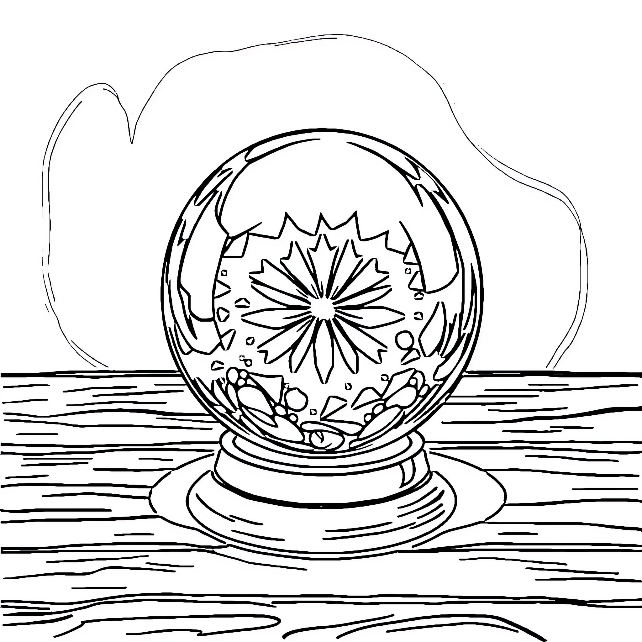 Crystal Ball with Intricate Floral Design Coloring Page (free black-and-white line drawing printable PDF for all, from beginners to advanced learners, including children, teens, adults, and seniors)