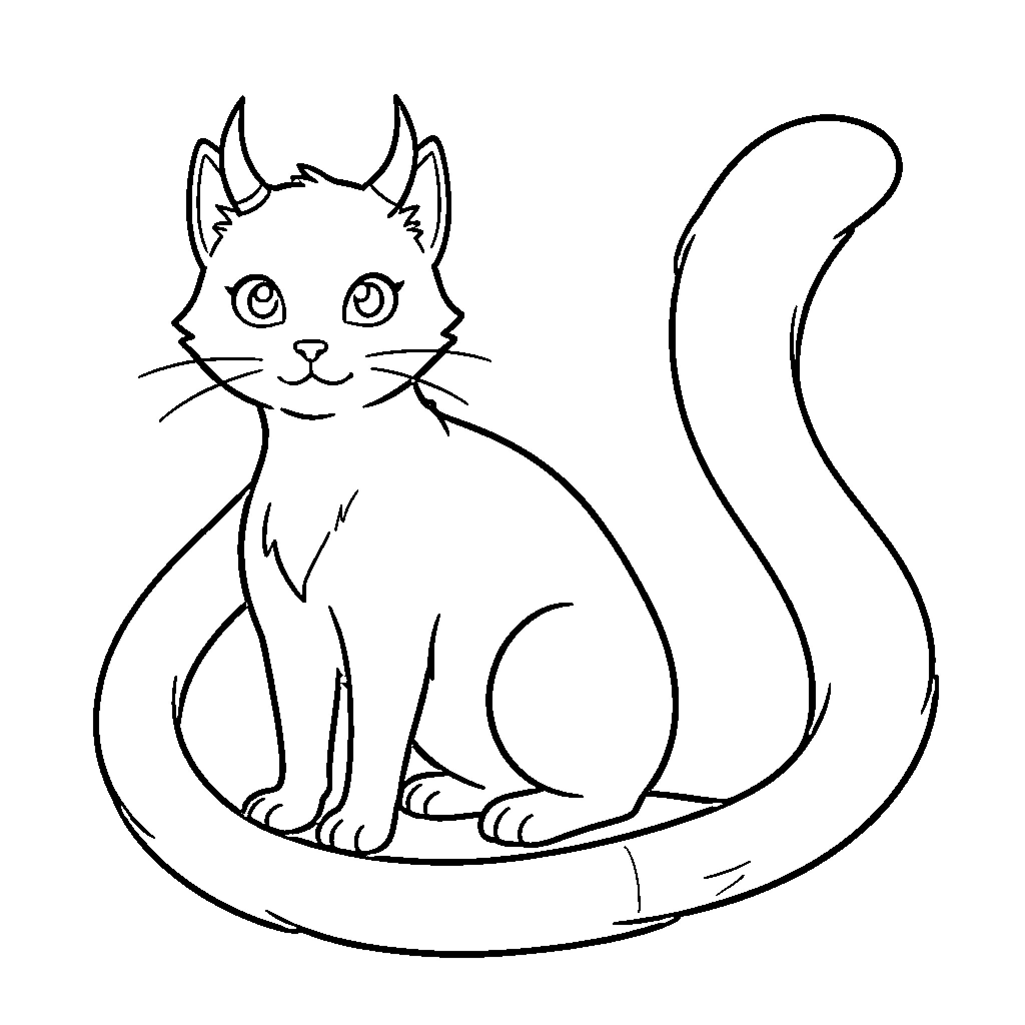 Chat about a curious cat in an outline drawing Coloring Page (free black-and-white line drawing printable PDF for all, from beginners to advanced learners, including children, teens, adults, and seniors)