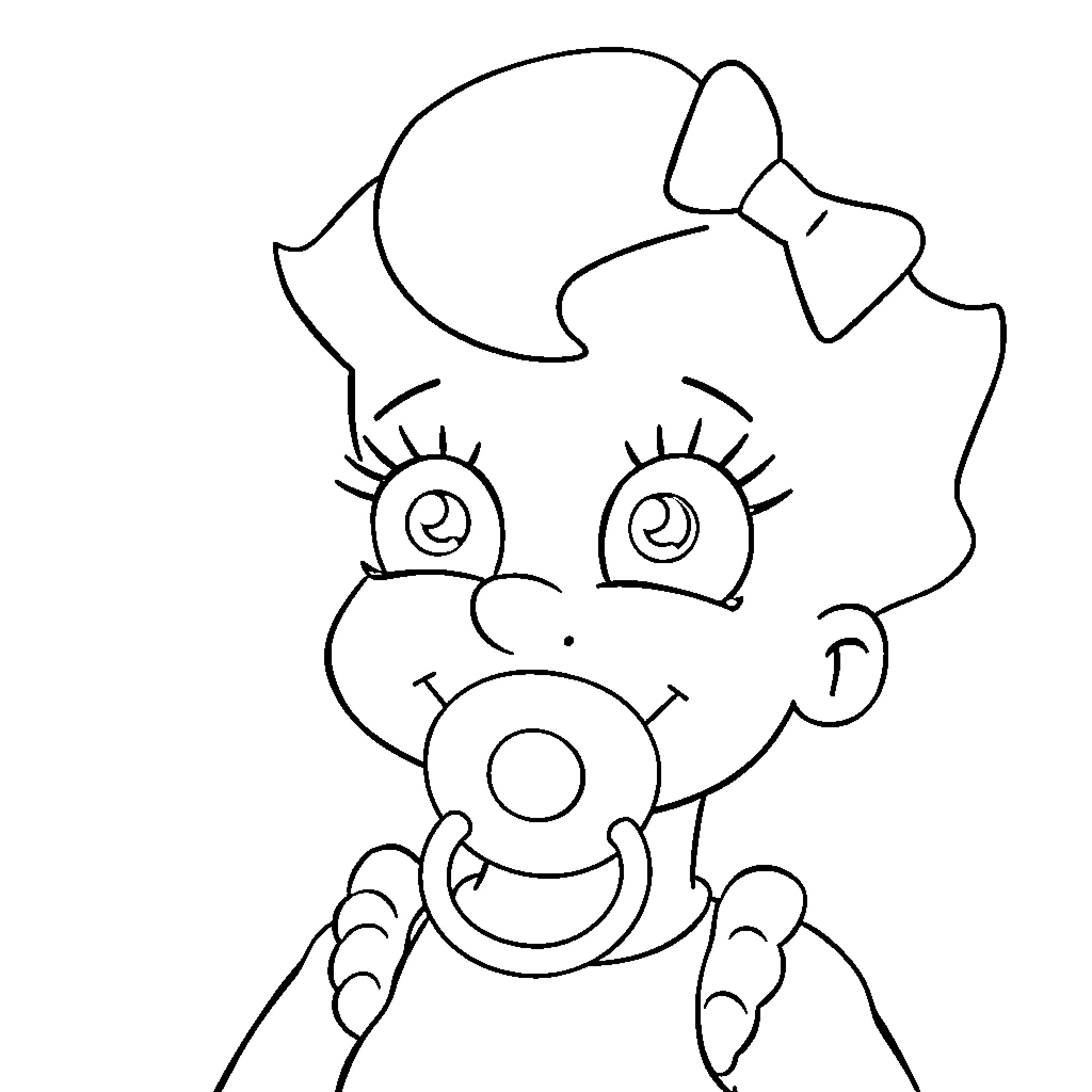 Maggie Simpson smiling and holding a pacifier Coloring Page (free black-and-white line drawing printable PDF for all, from beginners to advanced learners, including children, teens, adults, and seniors)