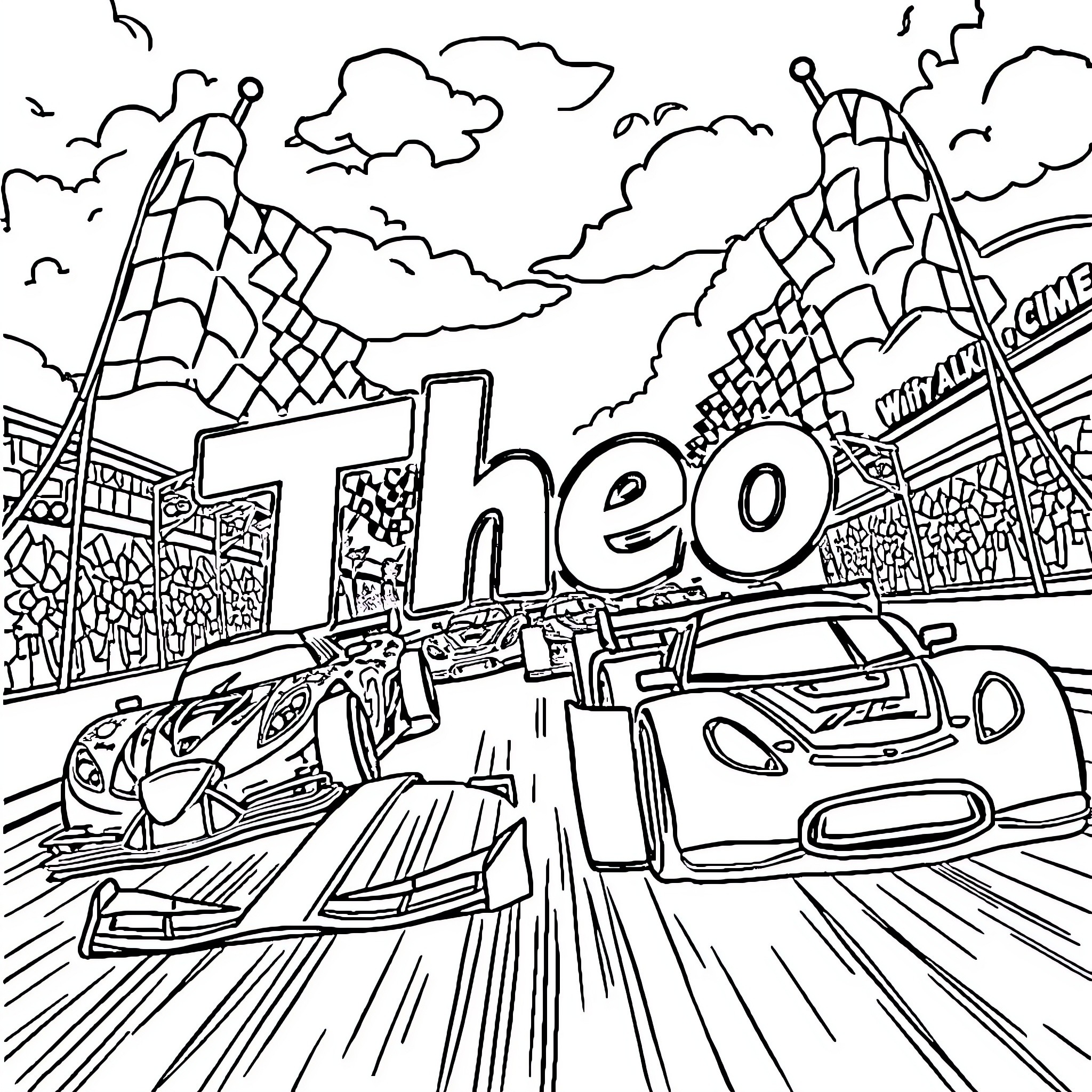 Theo's Thrilling City Adventure Coloring Page (free black-and-white line drawing printable PDF for all, from beginners to advanced learners, including children, teens, adults, and seniors)