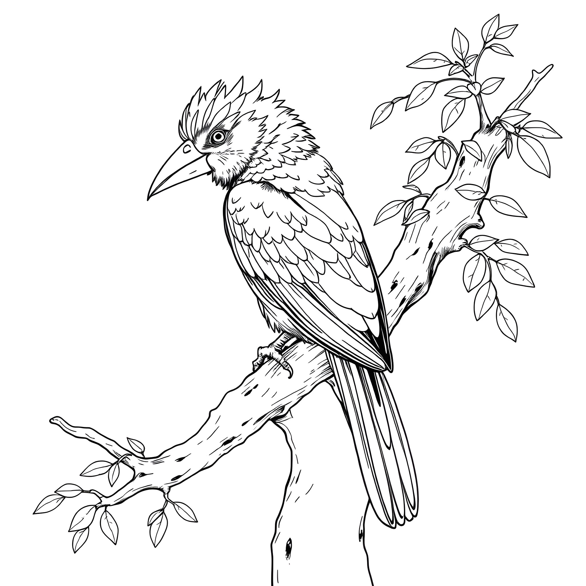 Passerina bird perched on a tree branch Coloring Page (free black-and-white line drawing printable PDF for all, from beginners to advanced learners, including children, teens, adults, and seniors)