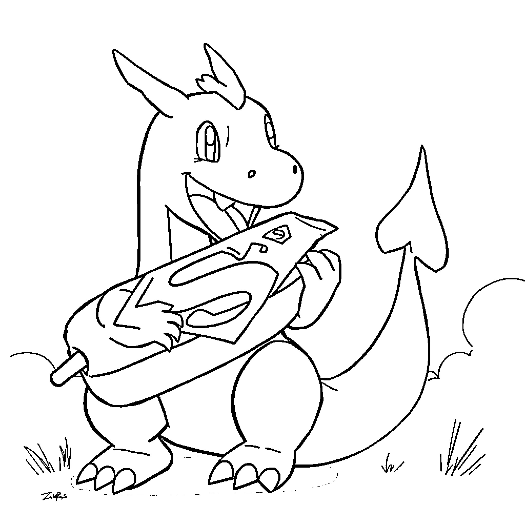 Charizard stomping around with a flame in its mouth Coloring Page (free black-and-white line drawing printable PDF for all, from beginners to advanced learners, including children, teens, adults, and seniors)