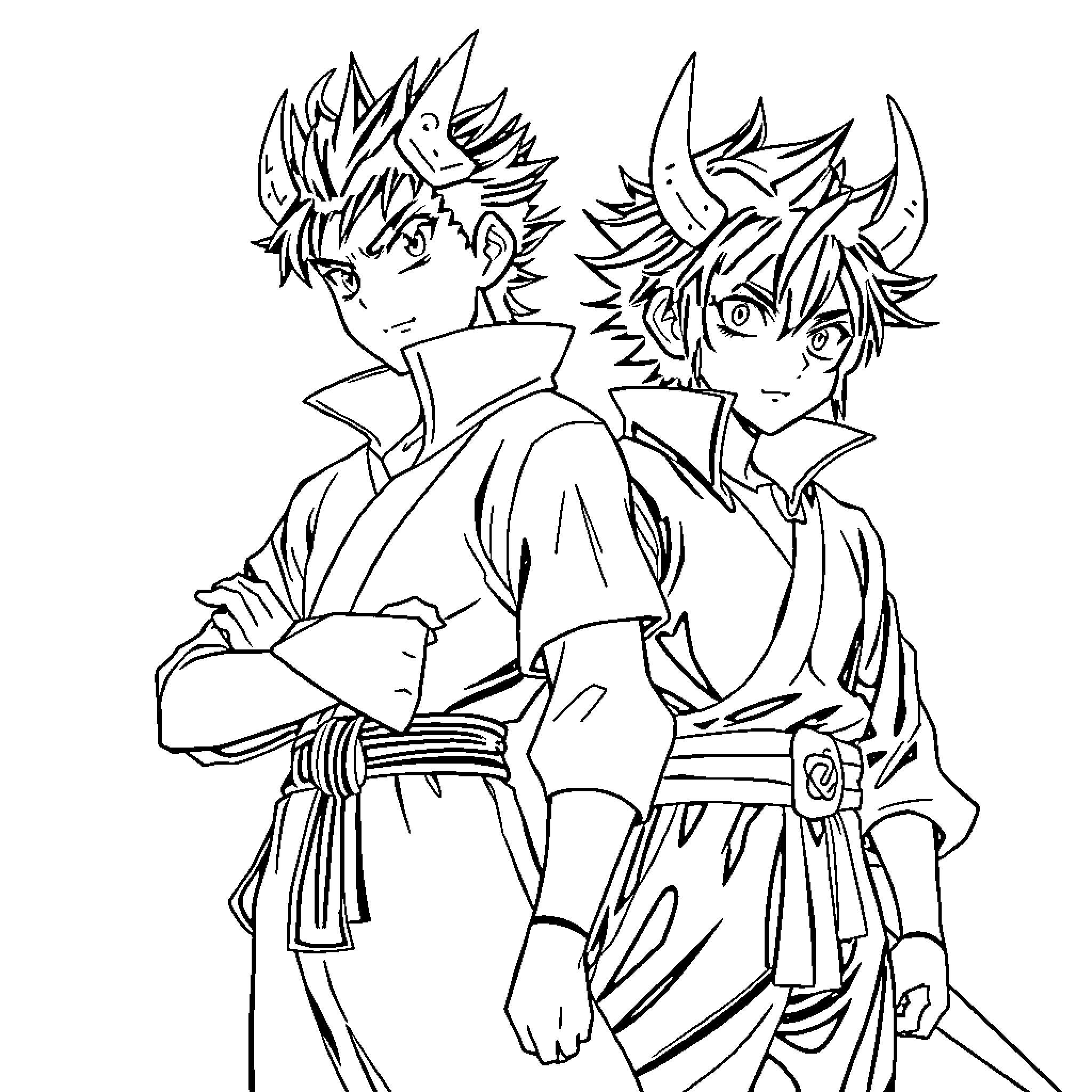 Muichiro: Anime Characters in Fierce Poses Coloring Page (free black-and-white line drawing printable PDF for all, from beginners to advanced learners, including children, teens, adults, and seniors)