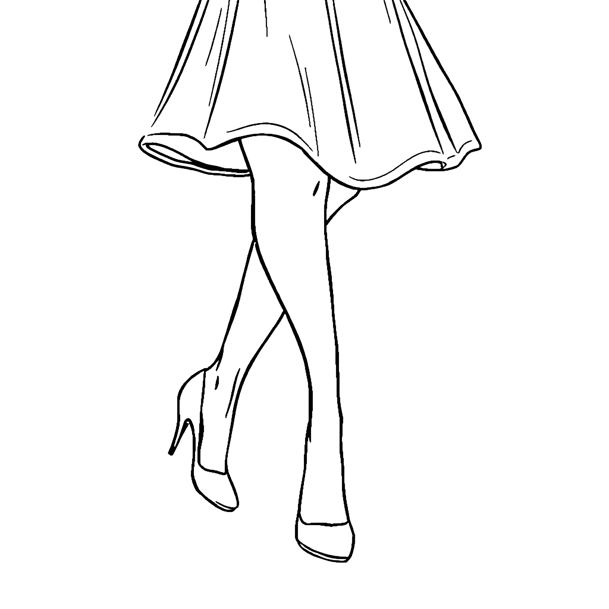 Mom's Elegant Dress and Heels Coloring Page (free black-and-white line drawing printable PDF for all, from beginners to advanced learners, including children, teens, adults, and seniors)