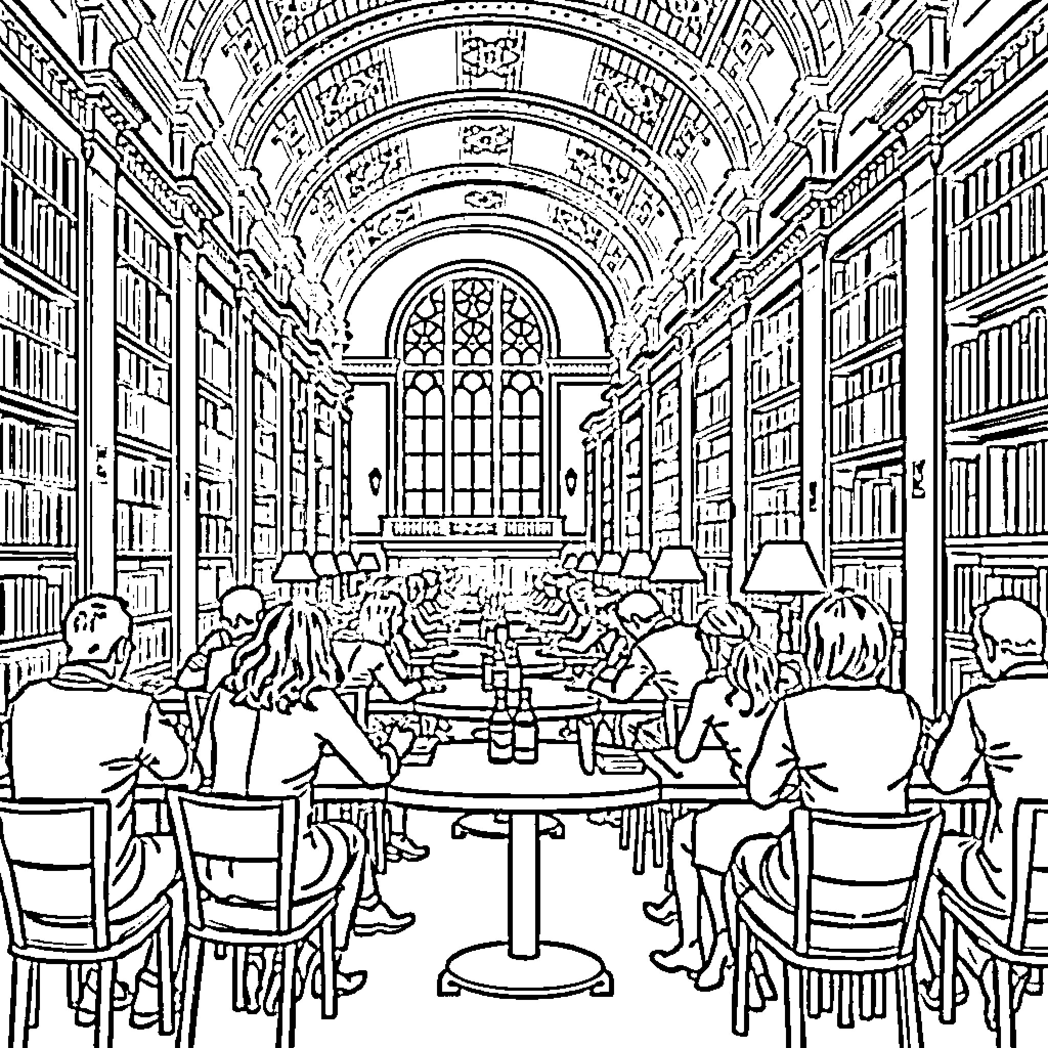 Speed Dating in a Grand European Cafe Coloring Page (free black-and-white line drawing printable PDF for all, from beginners to advanced learners, including children, teens, adults, and seniors)