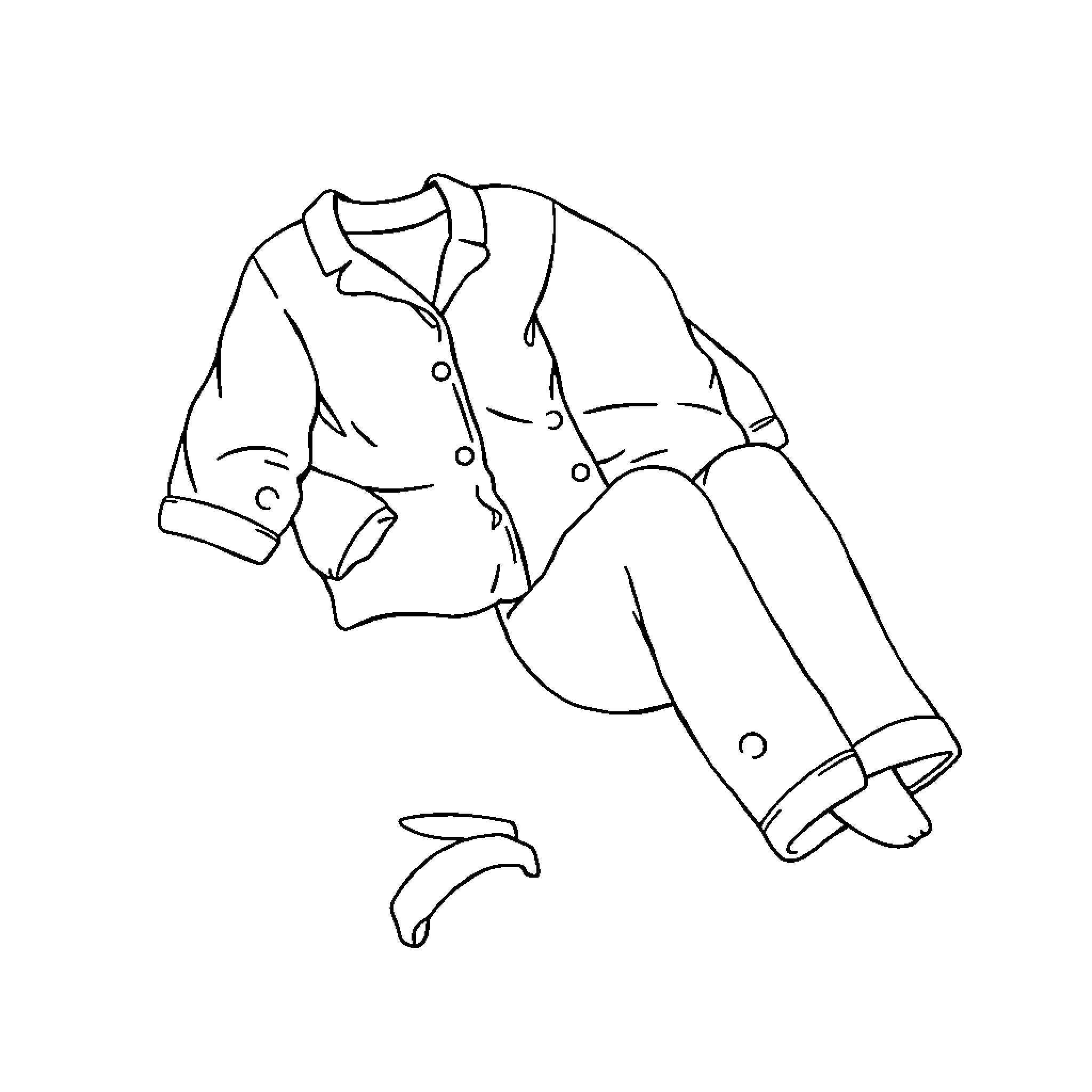 PJ Outfit with Bunny Slippers Coloring Page (free black-and-white line drawing printable PDF for all, from beginners to advanced learners, including children, teens, adults, and seniors)