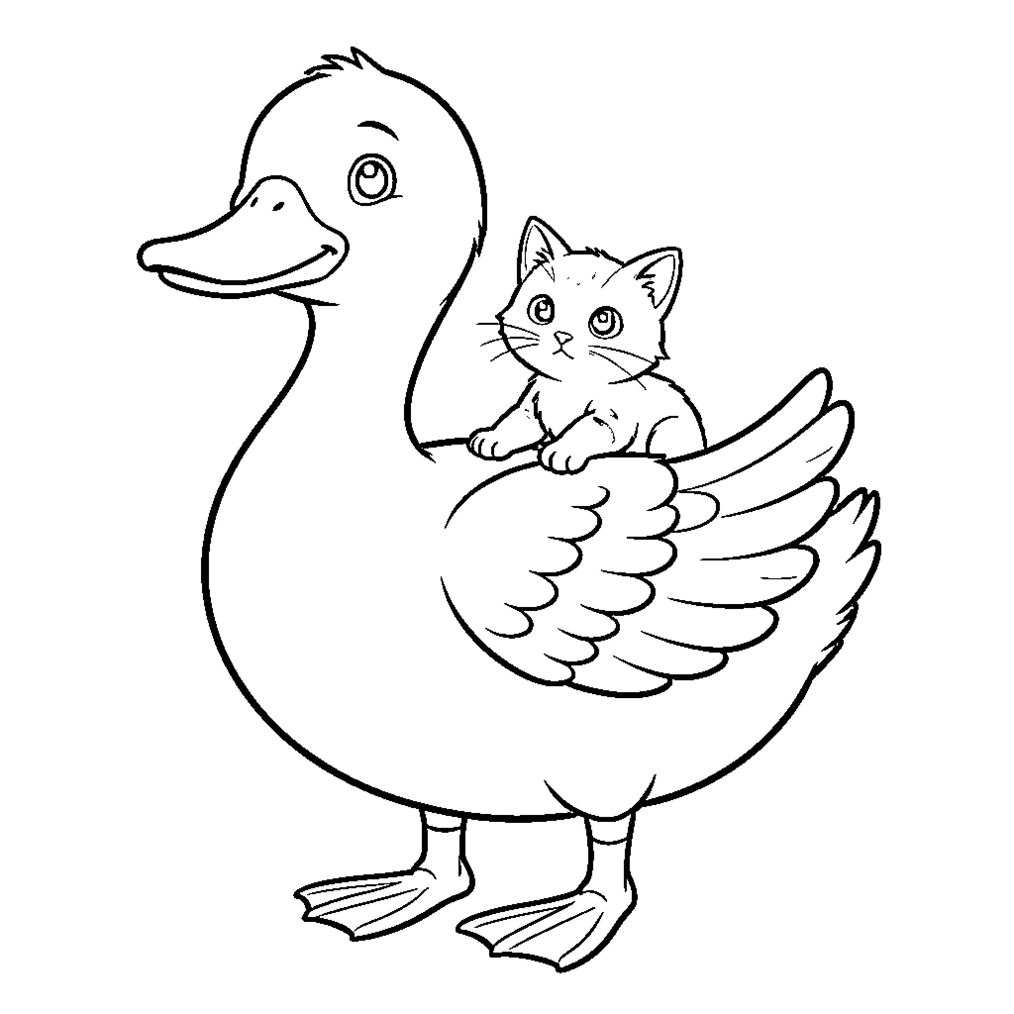 Pato's Furry Companion Coloring Page (free black-and-white line drawing printable PDF for all, from beginners to advanced learners, including children, teens, adults, and seniors)