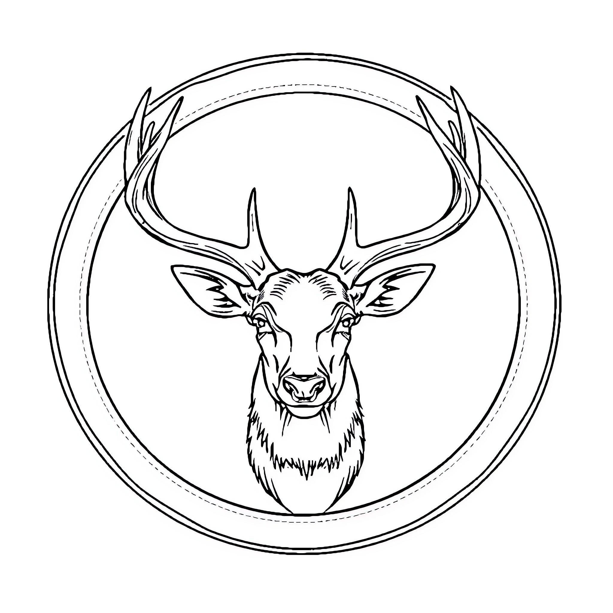 Deer portrait in circular frame Coloring Page (free black-and-white line drawing printable PDF for all, from beginners to advanced learners, including children, teens, adults, and seniors)