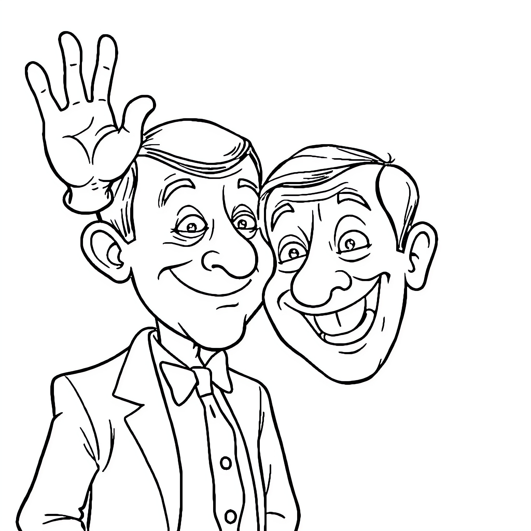 Mr Bean and his Wacky Antics Coloring Page (free black-and-white line drawing printable PDF for all, from beginners to advanced learners, including children, teens, adults, and seniors)