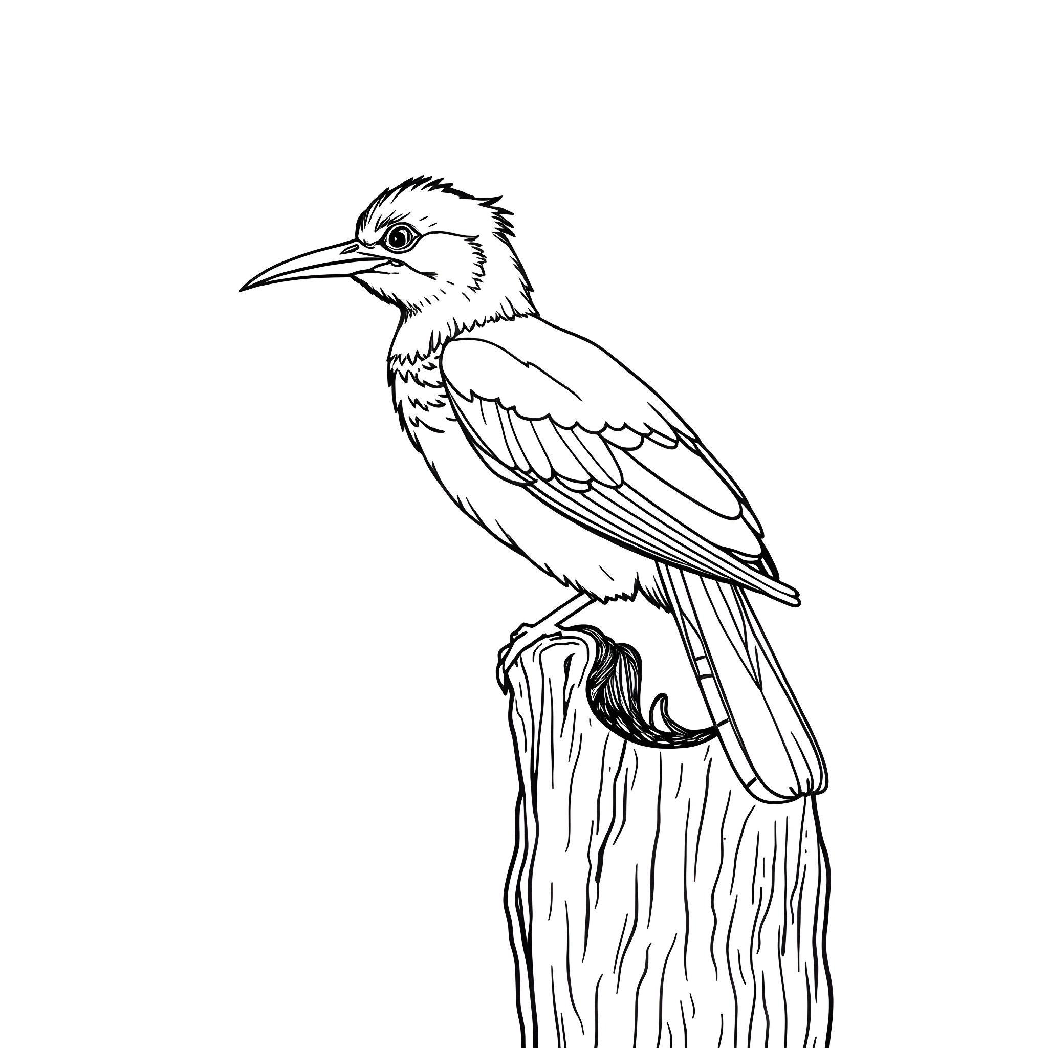 Akepe bird perched on tree stump Coloring Page (free black-and-white line drawing printable PDF for all, from beginners to advanced learners, including children, teens, adults, and seniors)