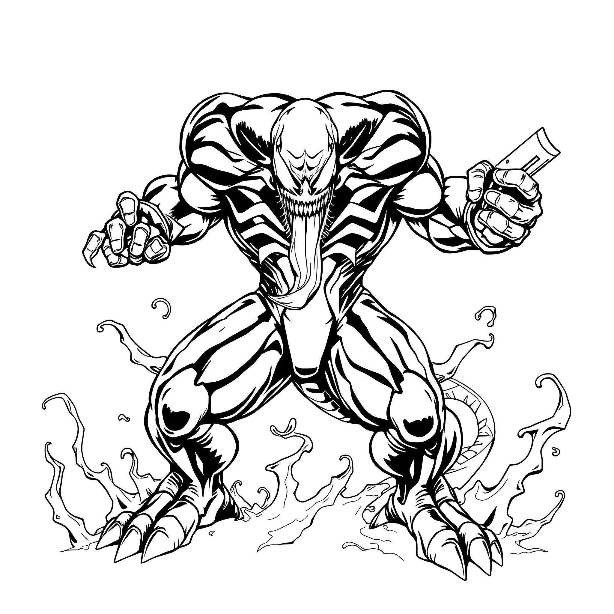 Venom Unleashed: The Symbiotic Menace Coloring Page (free black-and-white line drawing printable PDF for all, from beginners to advanced learners, including children, teens, adults, and seniors)