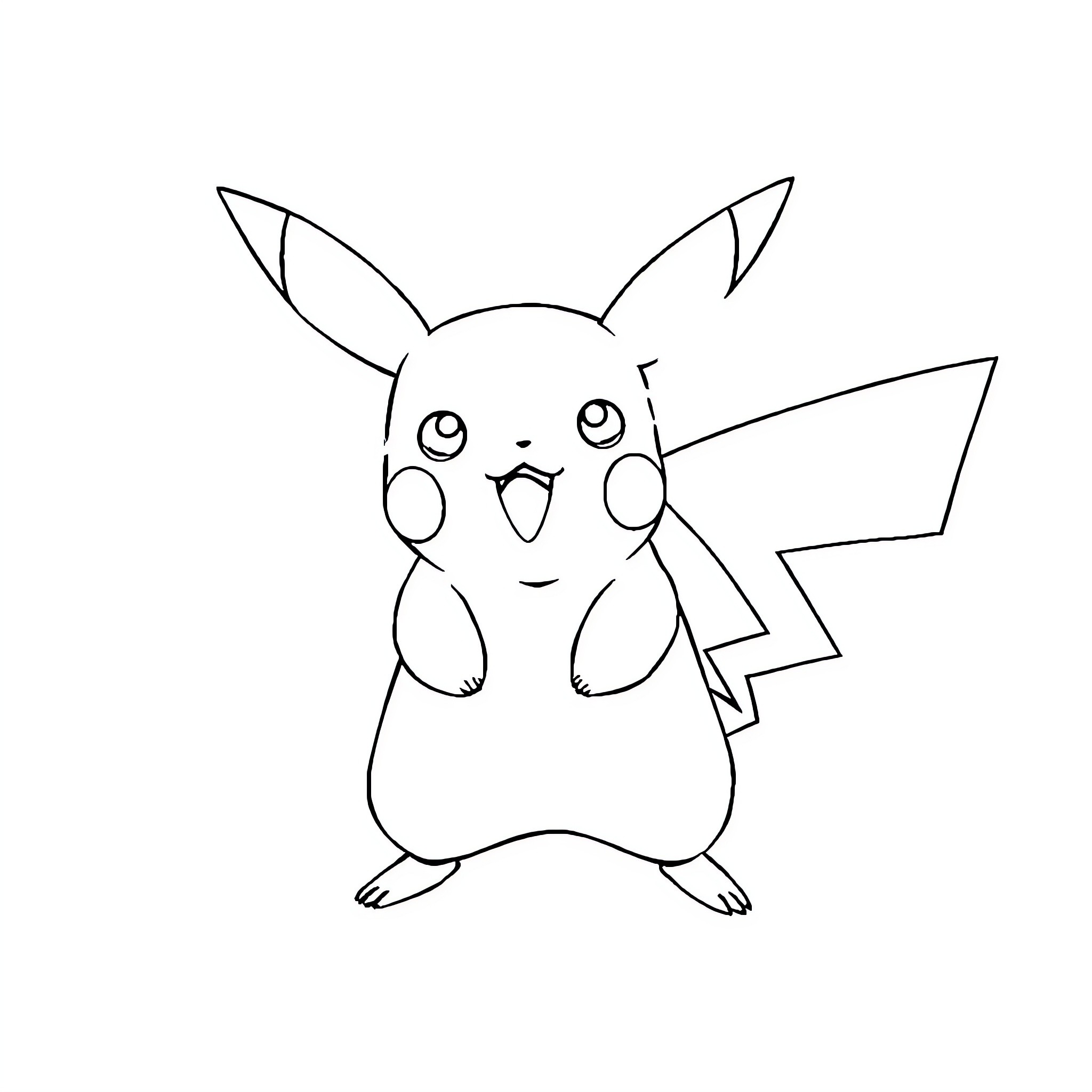 Pikachu excited and surprised Coloring Page (free black-and-white line drawing printable PDF for all, from beginners to advanced learners, including children, teens, adults, and seniors)