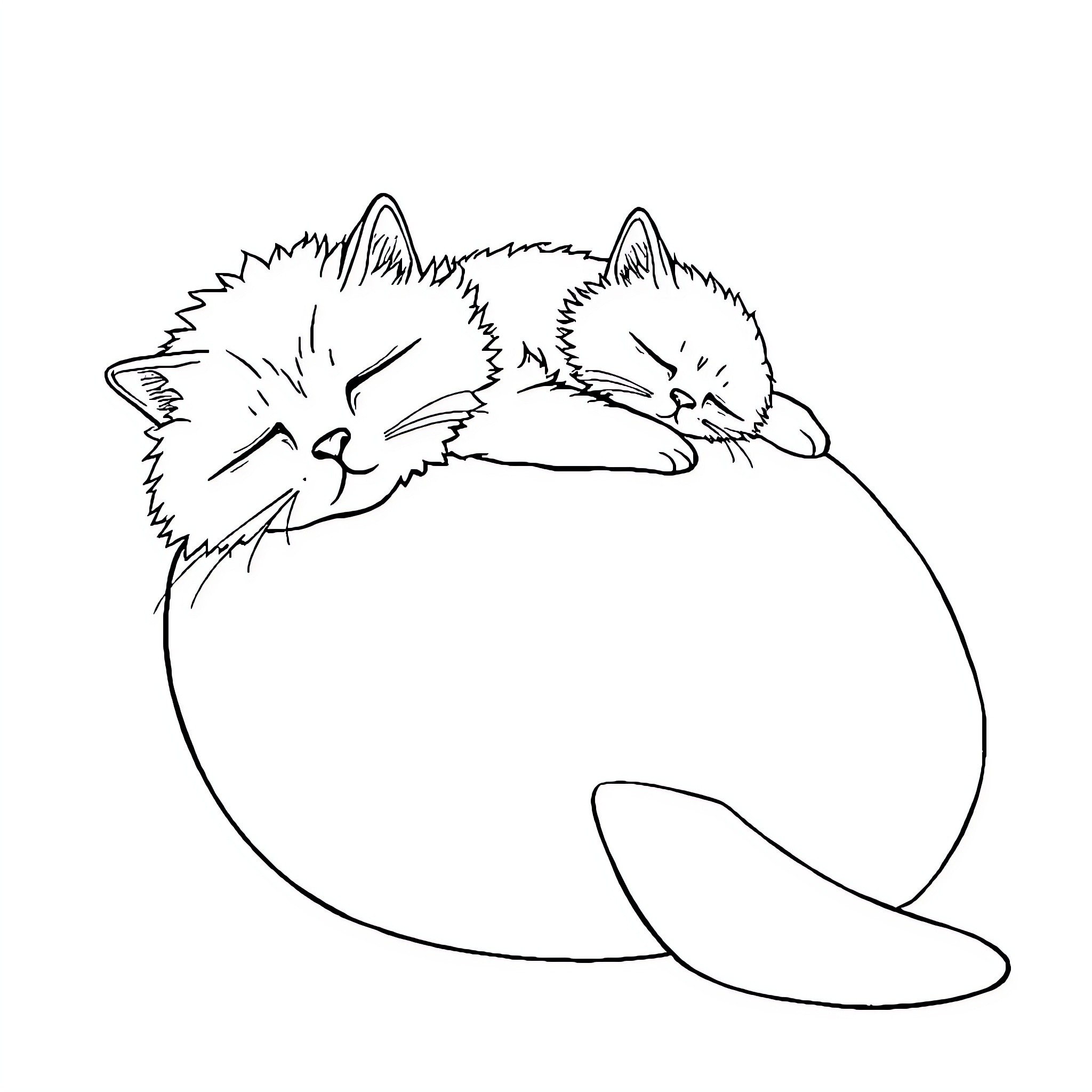 Cat resting peacefully in a cozy ball Coloring Page (free black-and-white line drawing printable PDF for all, from beginners to advanced learners, including children, teens, adults, and seniors)