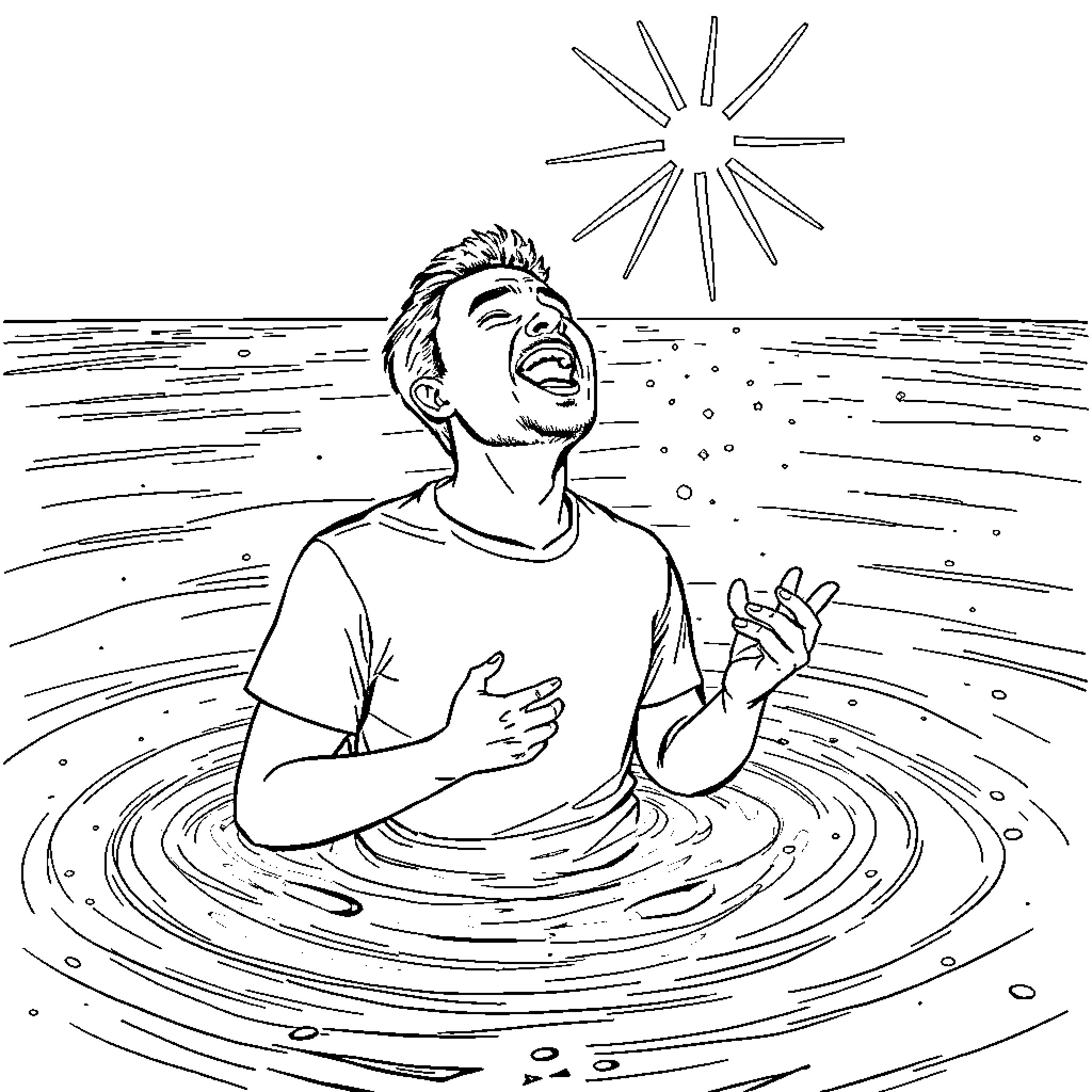 Joost Klein enjoying the sun and water Coloring Page (free black-and-white line drawing printable PDF for all, from beginners to advanced learners, including children, teens, adults, and seniors)