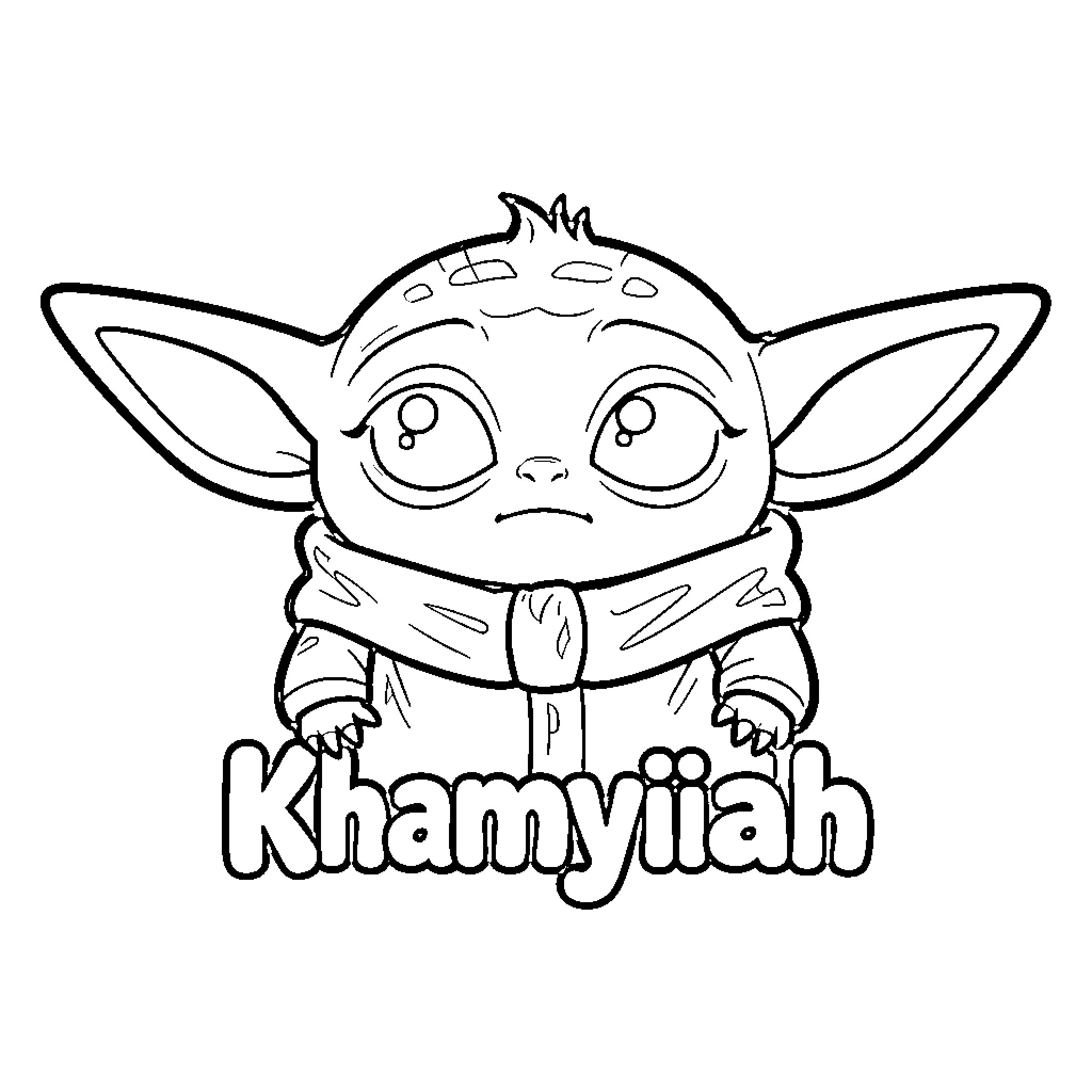 Baby Yoda looking up with a curious expression Coloring Page (free black-and-white line drawing printable PDF for all, from beginners to advanced learners, including children, teens, adults, and seniors)