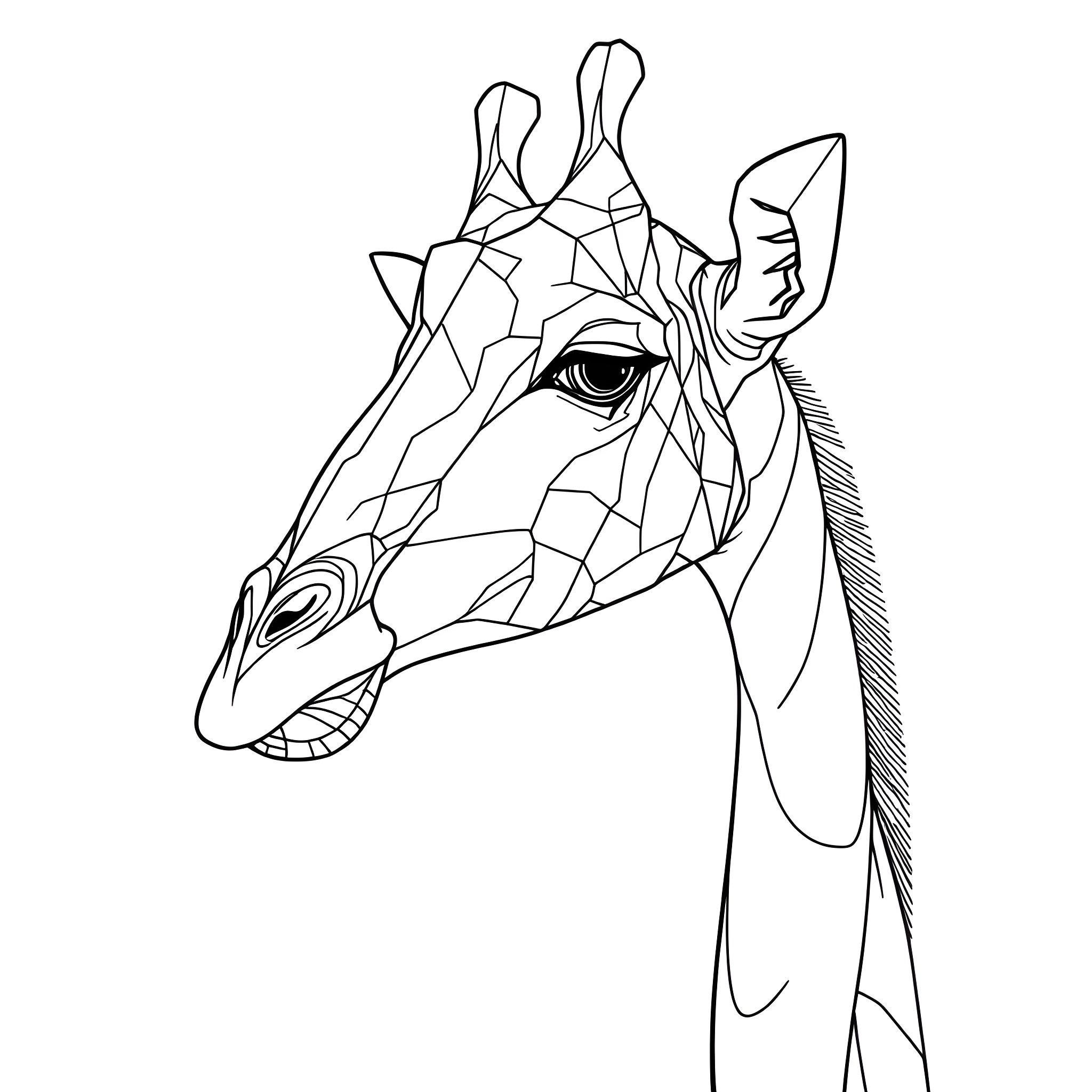 Giraffe with abstract geometric patterns Coloring Page (free black-and-white line drawing printable PDF for all, from beginners to advanced learners, including children, teens, adults, and seniors)