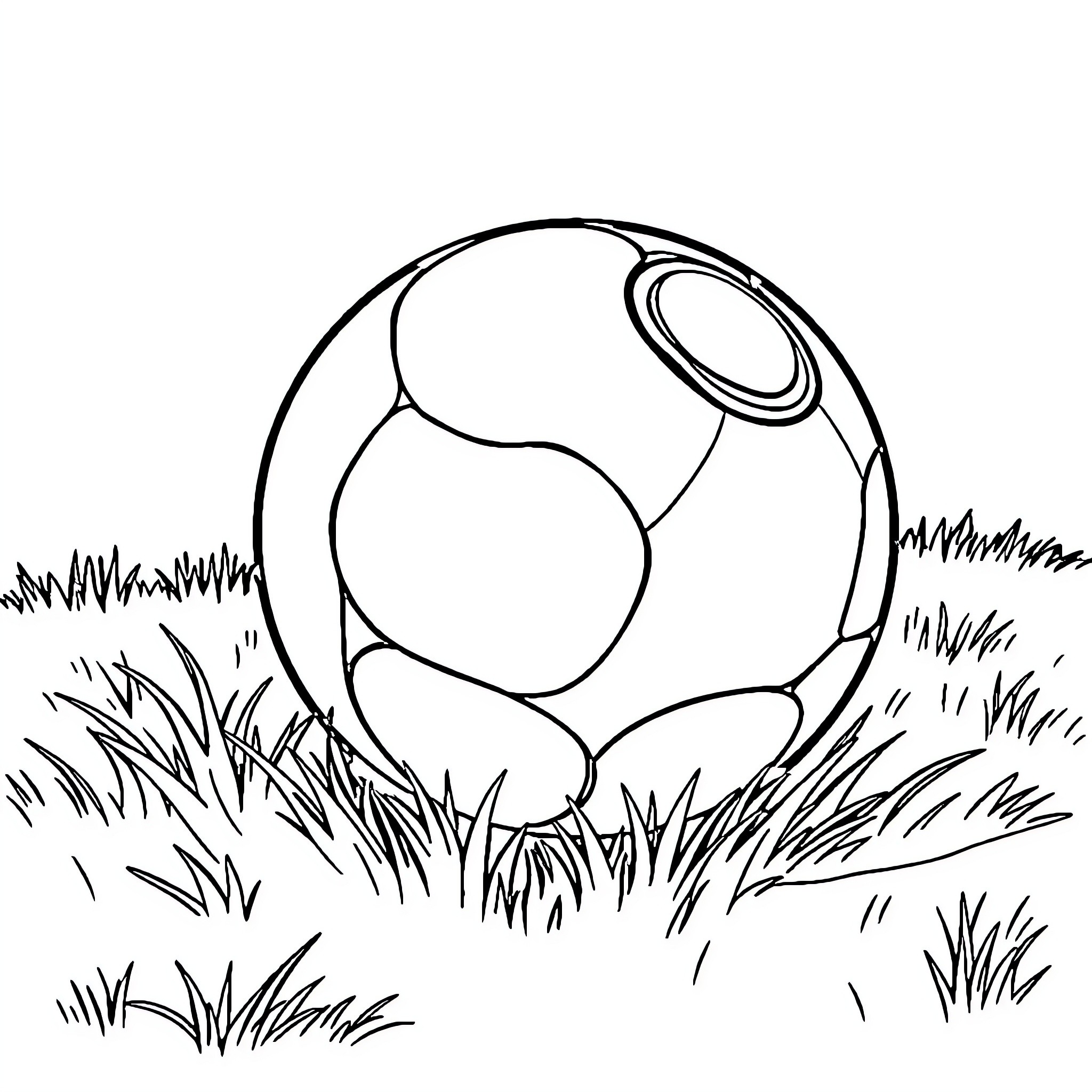 Ball rolling in grassy field Coloring Page (free black-and-white line drawing printable PDF for all, from beginners to advanced learners, including children, teens, adults, and seniors)