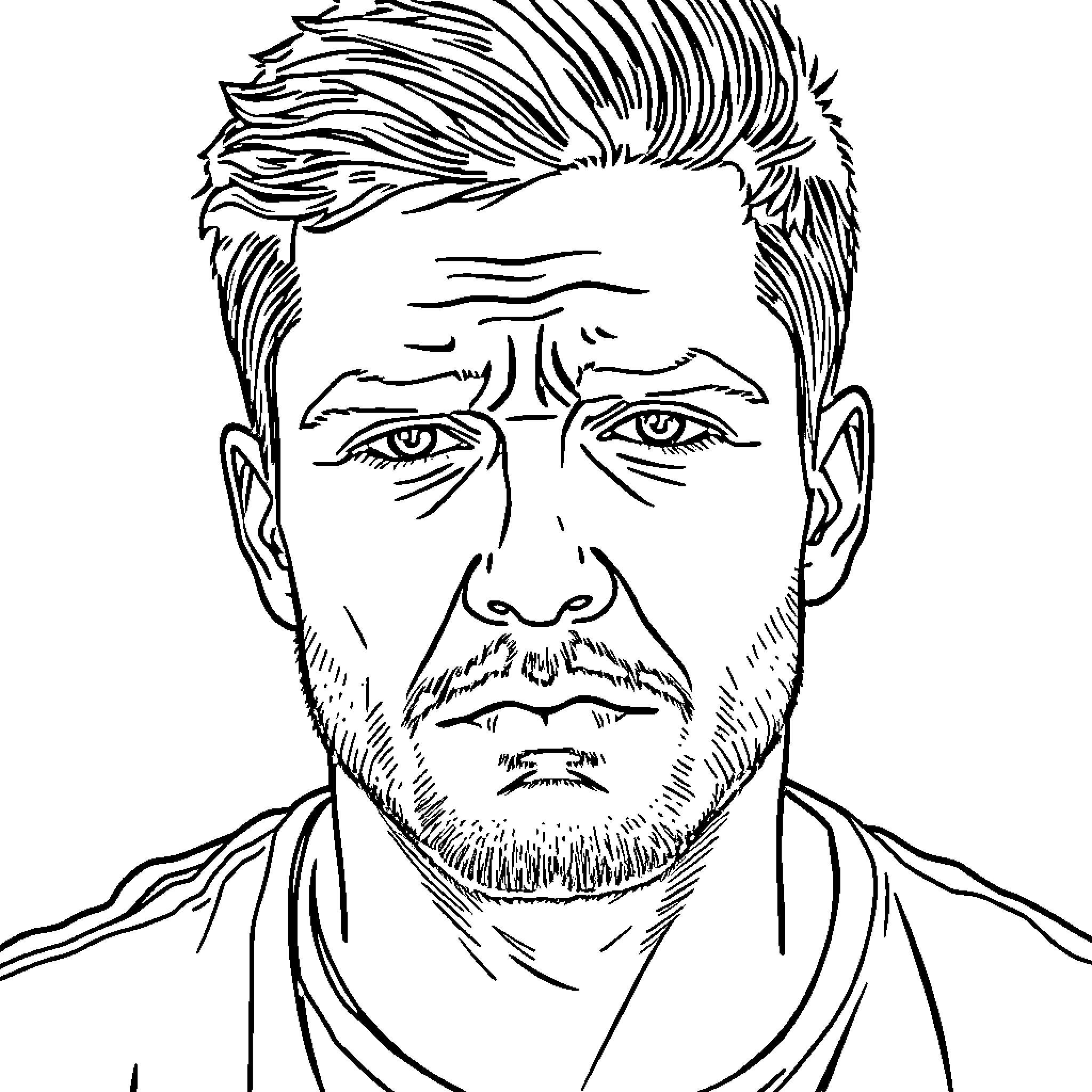 Self Portrait of a Stern-Looking Man Coloring Page (free black-and-white line drawing printable PDF for all, from beginners to advanced learners, including children, teens, adults, and seniors)