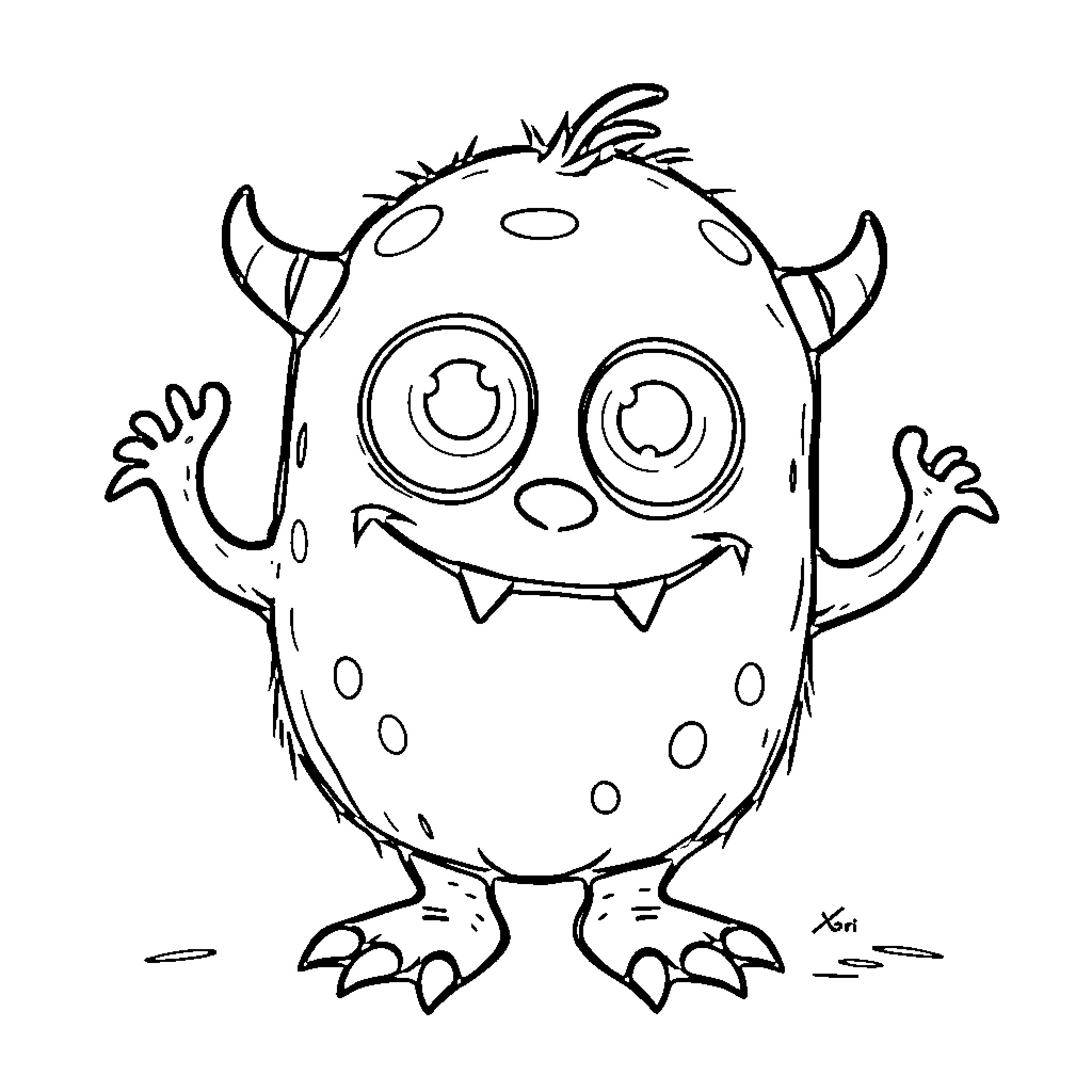 Cariesmonster with a goofy expression and silly pose Coloring Page (free black-and-white line drawing printable PDF for all, from beginners to advanced learners, including children, teens, adults, and seniors)