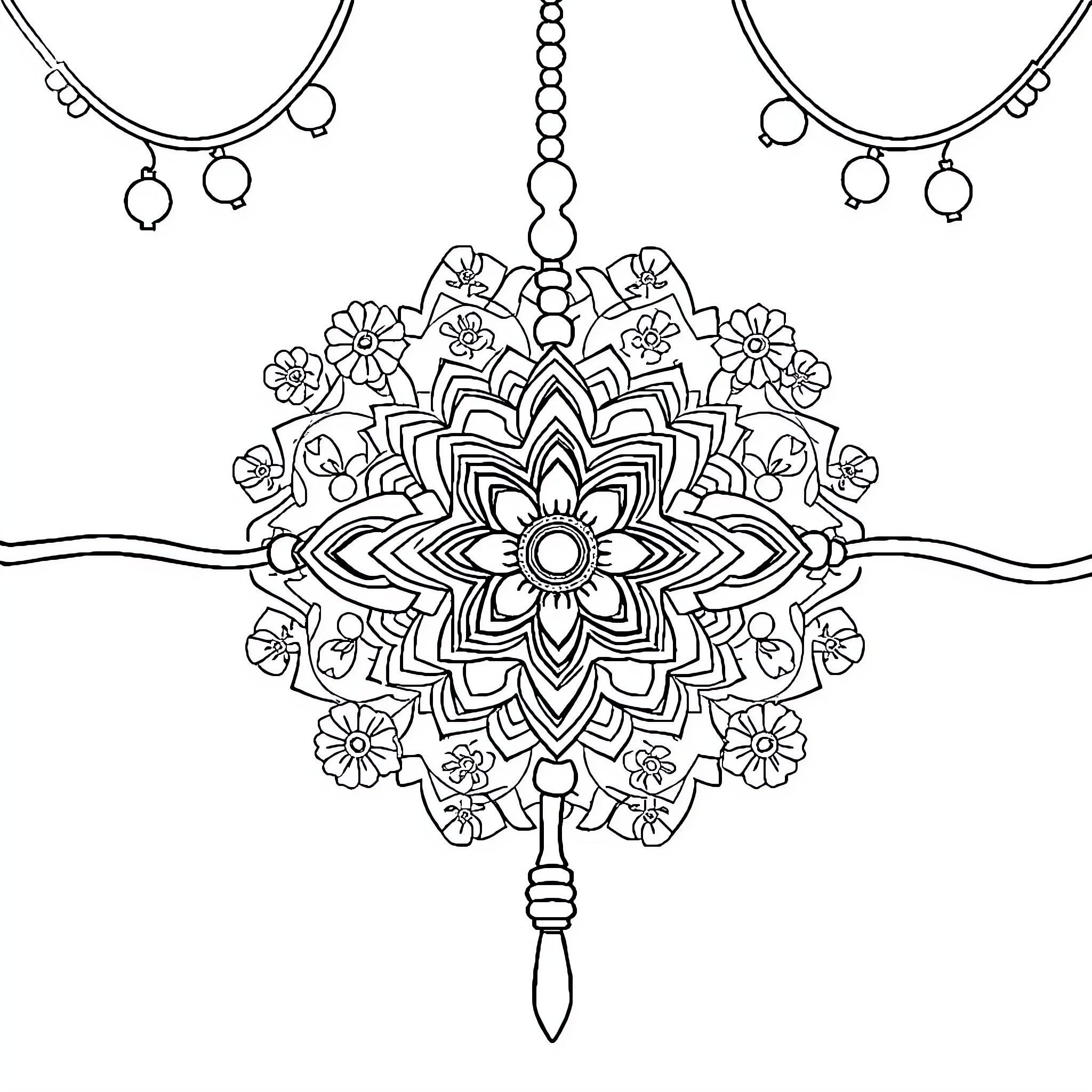 Rakshabandhan ornamental decorations and designs Coloring Page (free black-and-white line drawing printable PDF for all, from beginners to advanced learners, including children, teens, adults, and seniors)