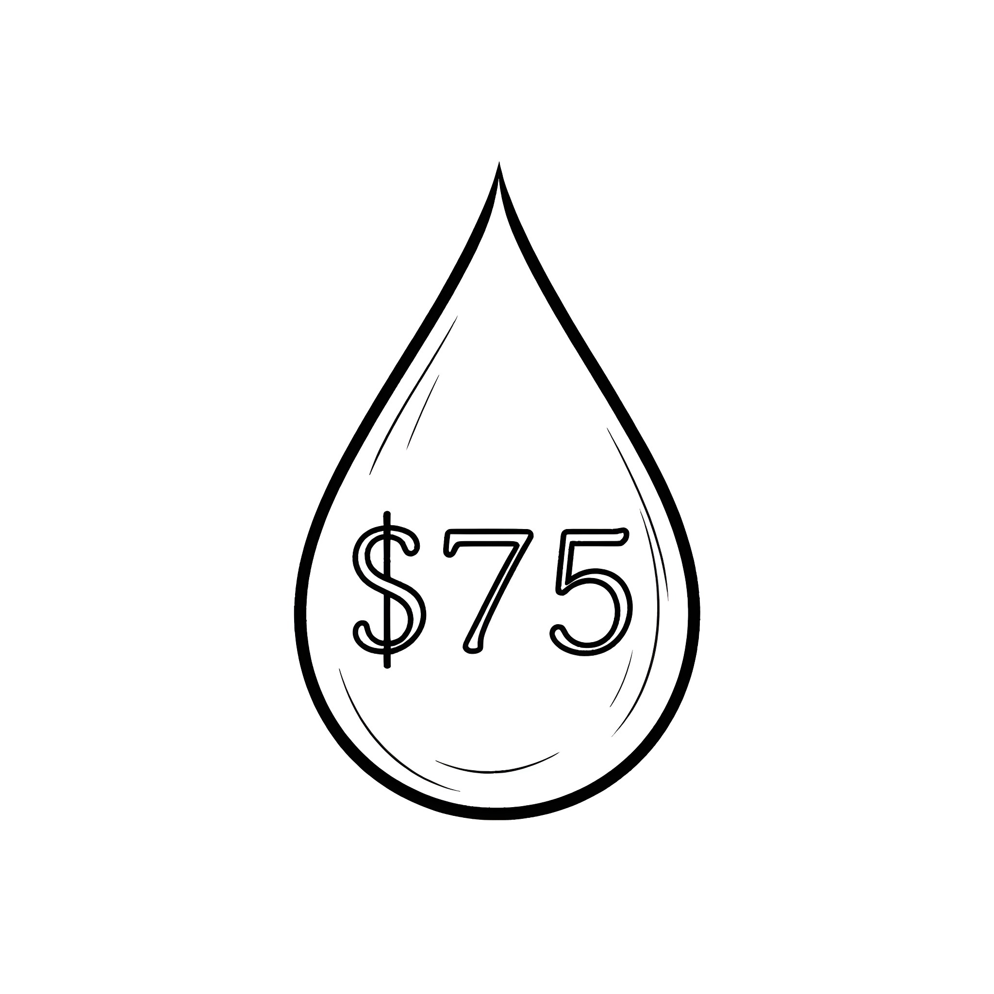 Water Droplet with Dollar Amount Coloring Page (free black-and-white line drawing printable PDF for all, from beginners to advanced learners, including children, teens, adults, and seniors)