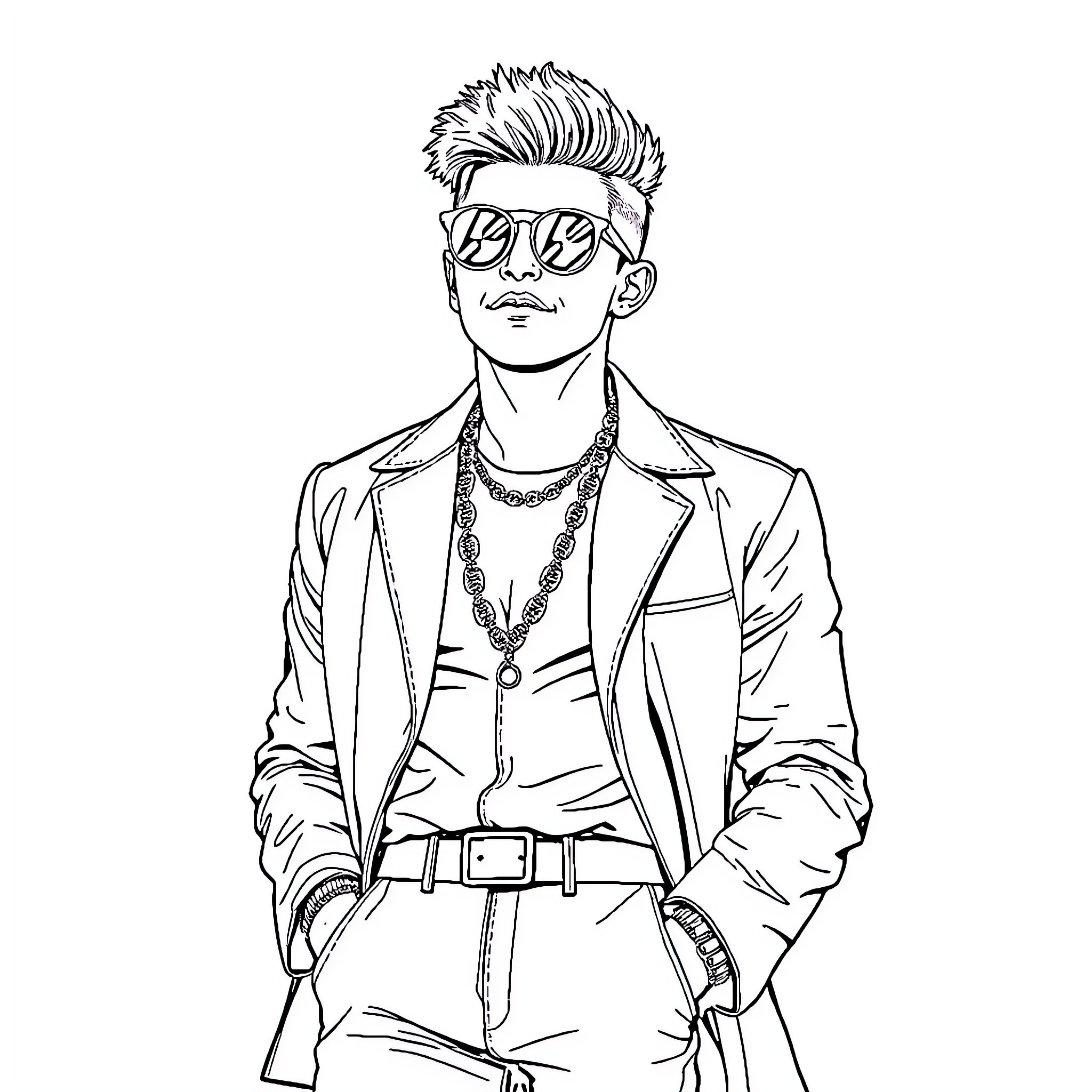 Kyle Alessandro stylish formal outfit Coloring Page (free black-and-white line drawing printable PDF for all, from beginners to advanced learners, including children, teens, adults, and seniors)