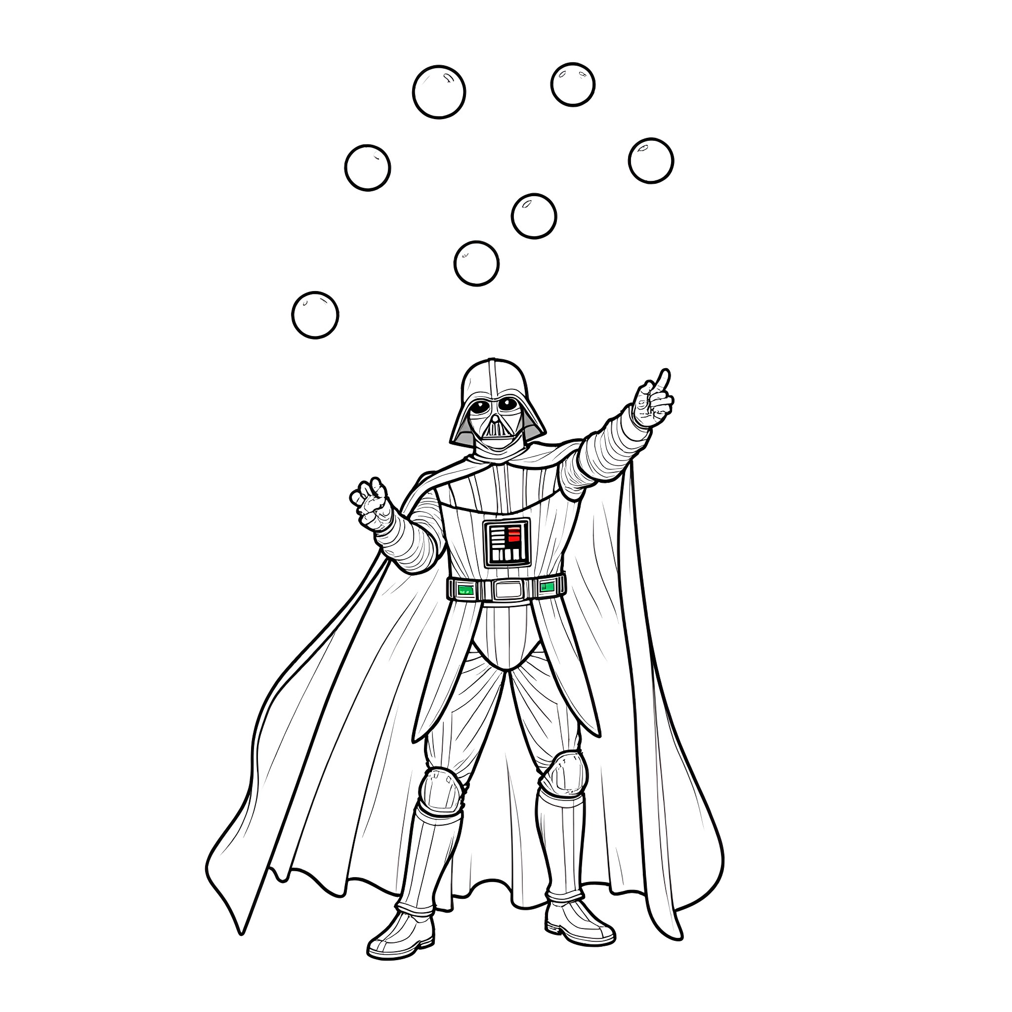 Darth Vader's Mysterious Force Powers Coloring Page (free black-and-white line drawing printable PDF for all, from beginners to advanced learners, including children, teens, adults, and seniors)