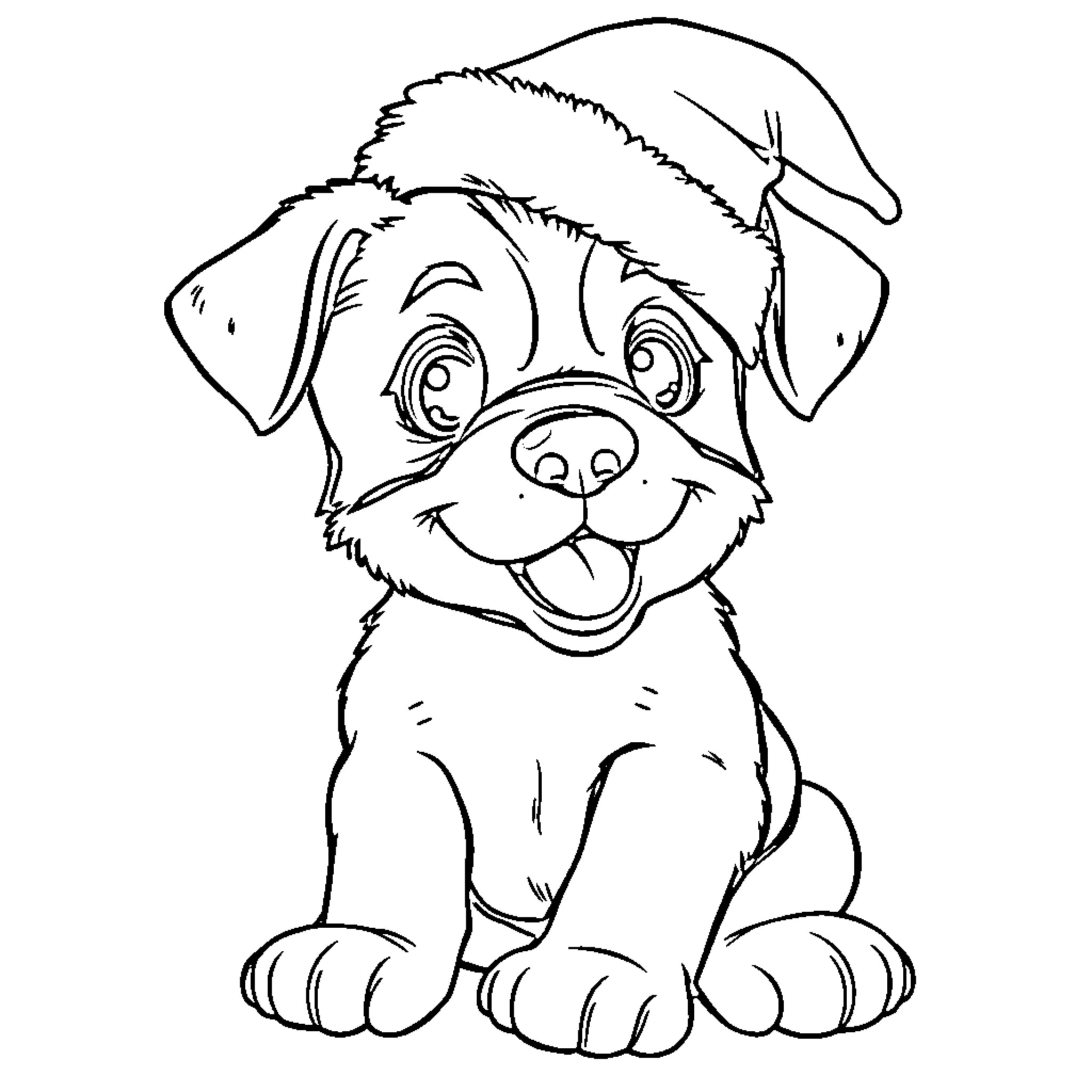 Puppy with a Friendly Expression Coloring Page (free black-and-white line drawing printable PDF for all, from beginners to advanced learners, including children, teens, adults, and seniors)