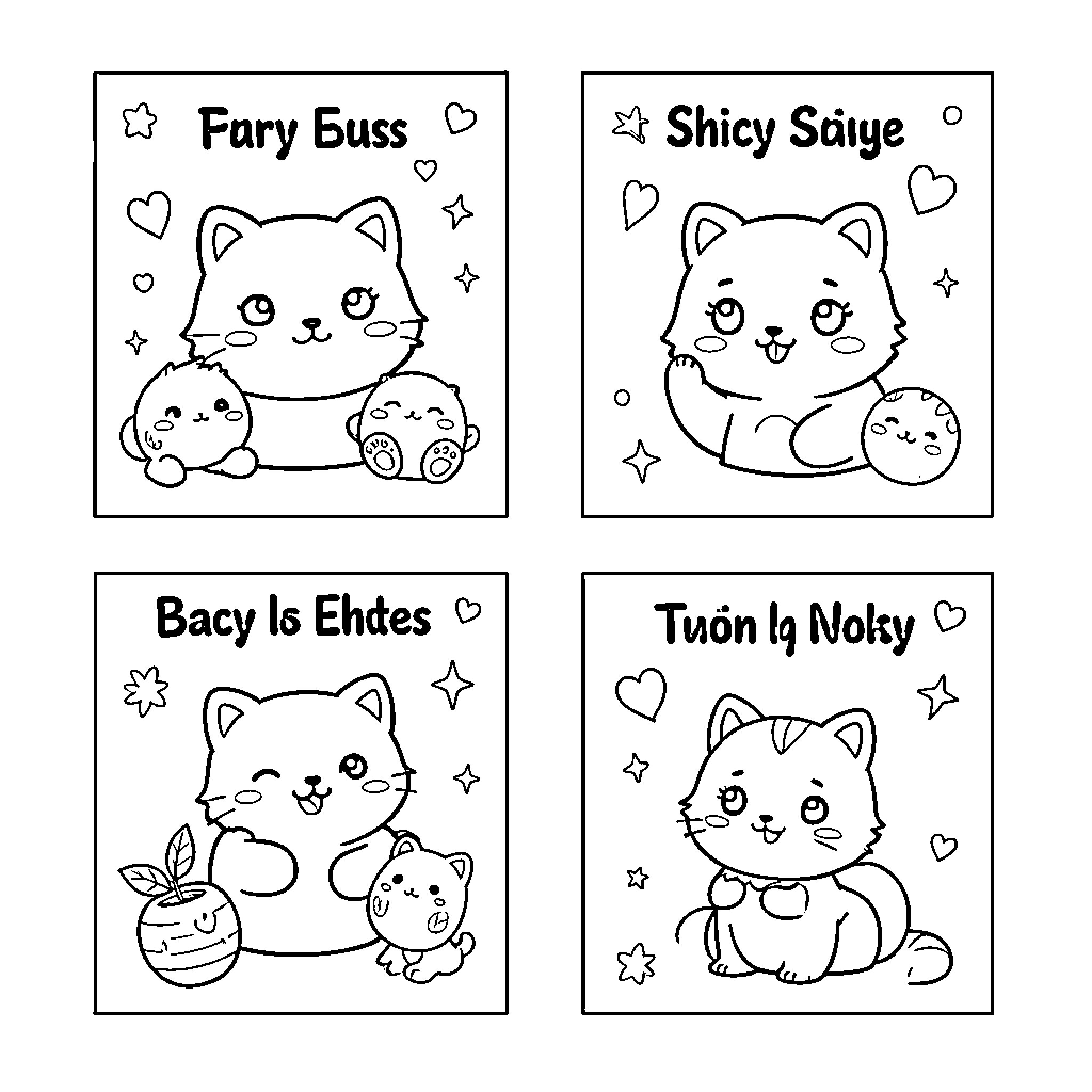 Sticky Note featuring cute cats with various expressions Coloring Page (free black-and-white line drawing printable PDF for all, from beginners to advanced learners, including children, teens, adults, and seniors)