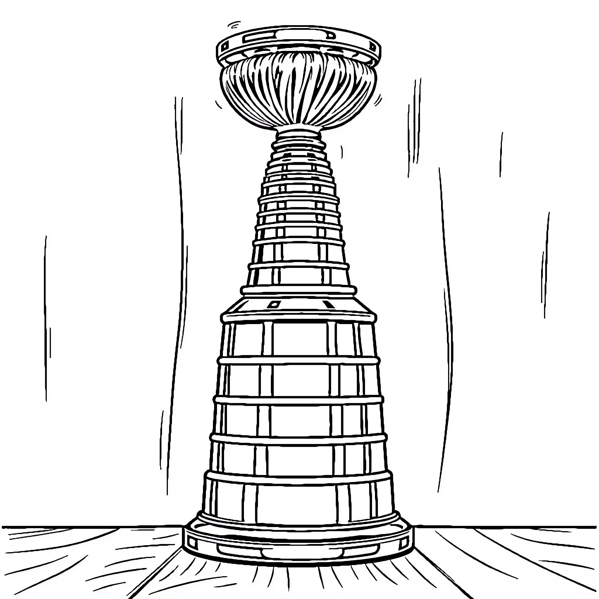 Stanley Cup trophy displayed on a pedestal Coloring Page (free black-and-white line drawing printable PDF for all, from beginners to advanced learners, including children, teens, adults, and seniors)