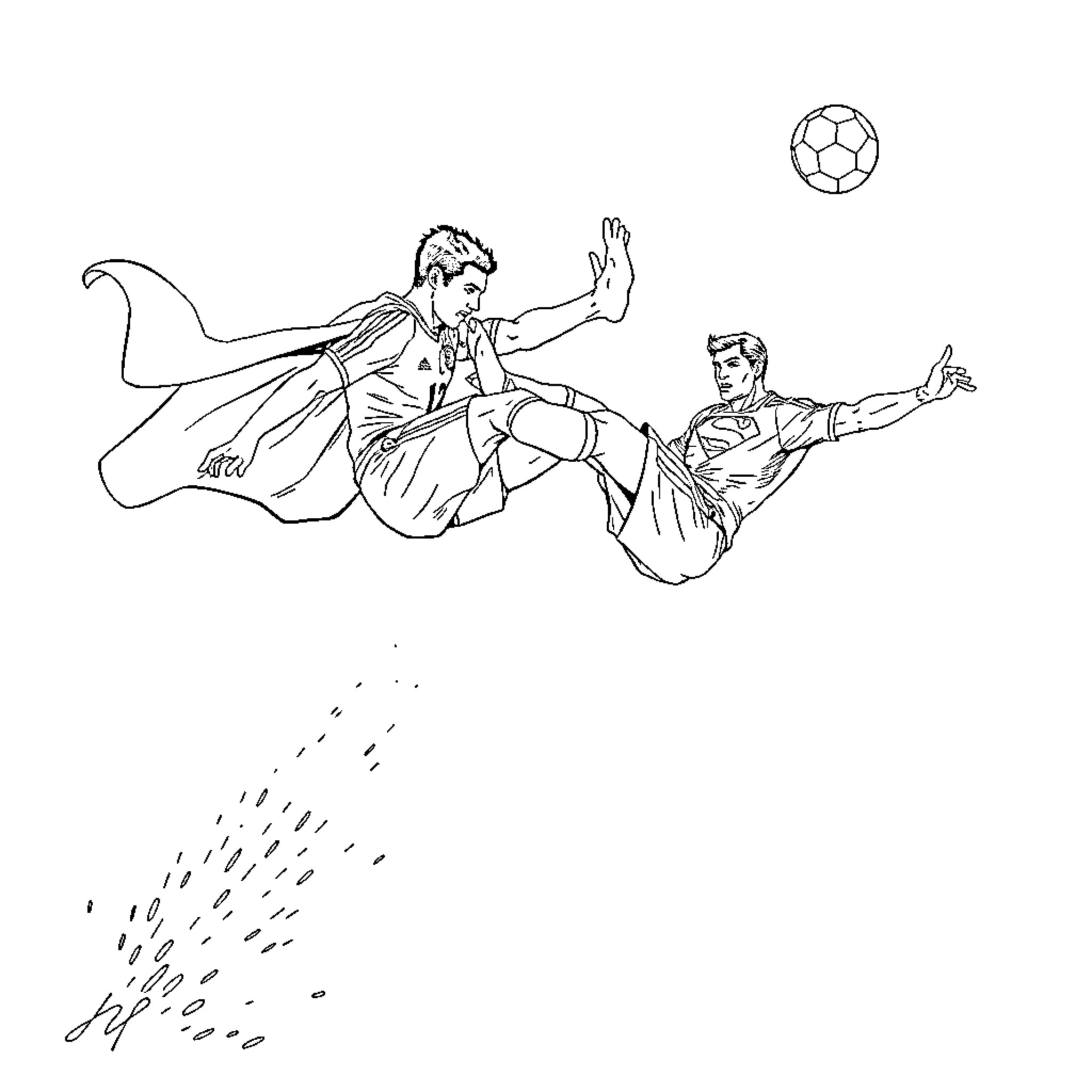 Ronaldo's dramatic soccer move amid high-flying action Coloring Page (free black-and-white line drawing printable PDF for all, from beginners to advanced learners, including children, teens, adults, and seniors)