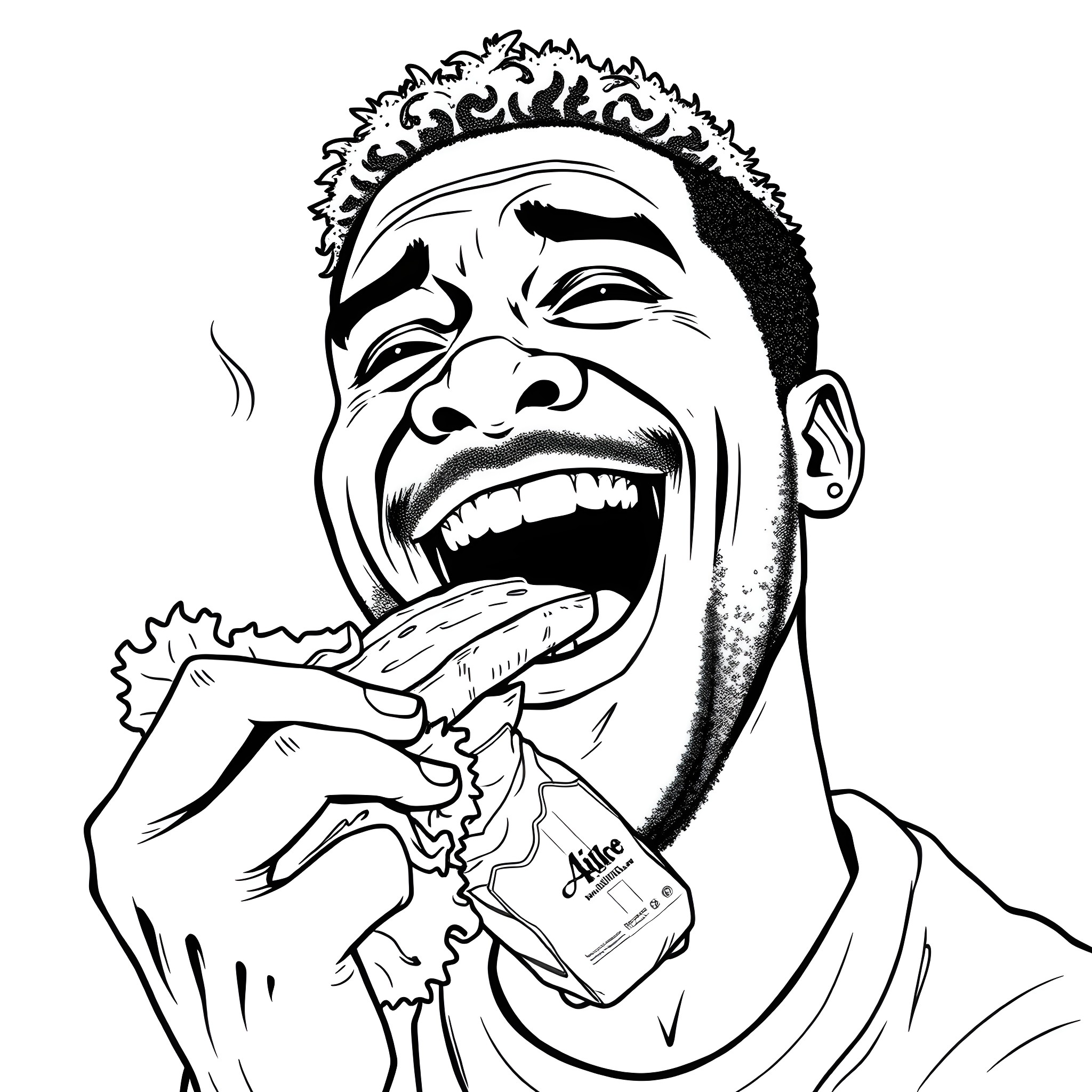 Guy Laughing Loudly with Astonishment Coloring Page (free black-and-white line drawing printable PDF for all, from beginners to advanced learners, including children, teens, adults, and seniors)