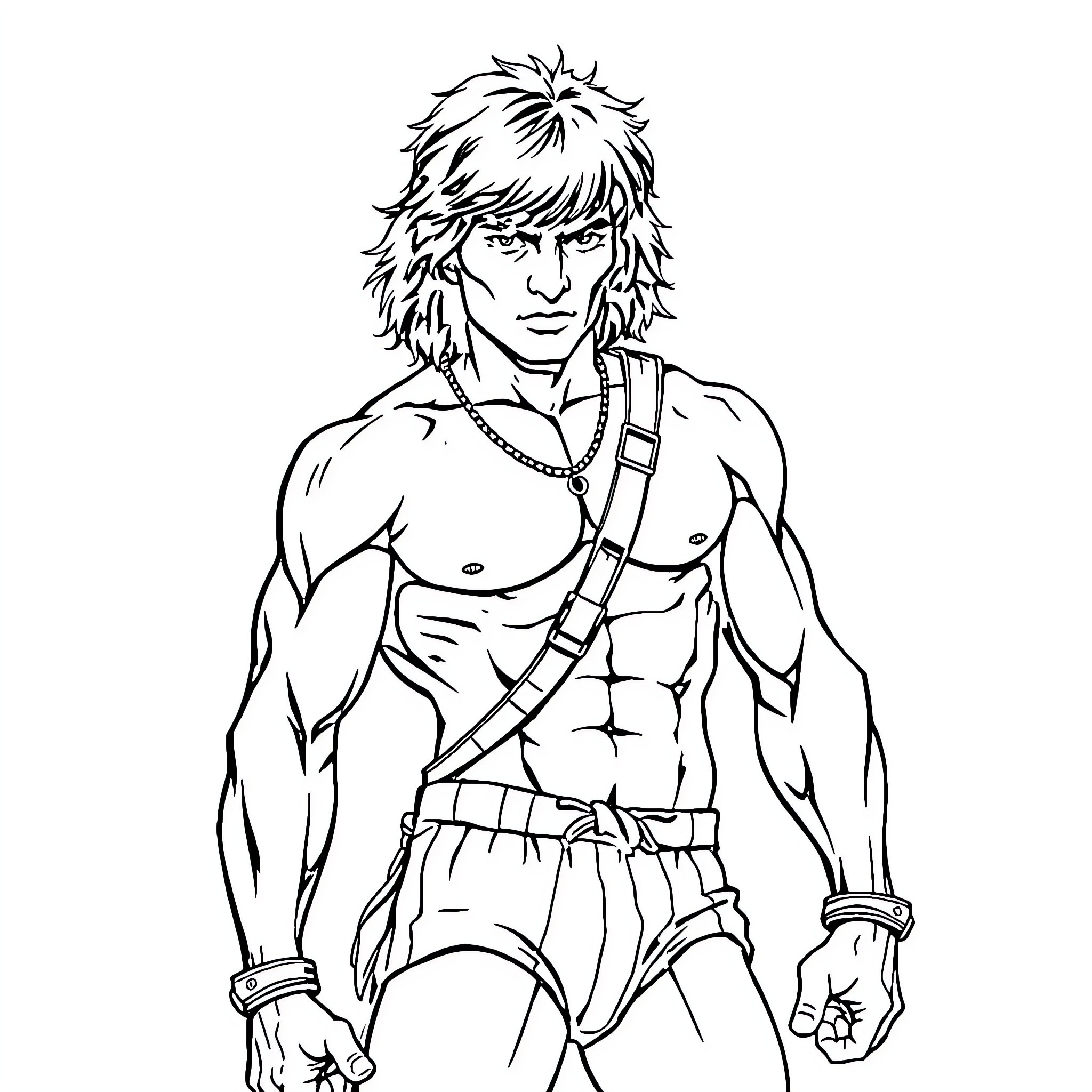 Rambo's Intense Warrior Pose Coloring Page (free black-and-white line drawing printable PDF for all, from beginners to advanced learners, including children, teens, adults, and seniors)