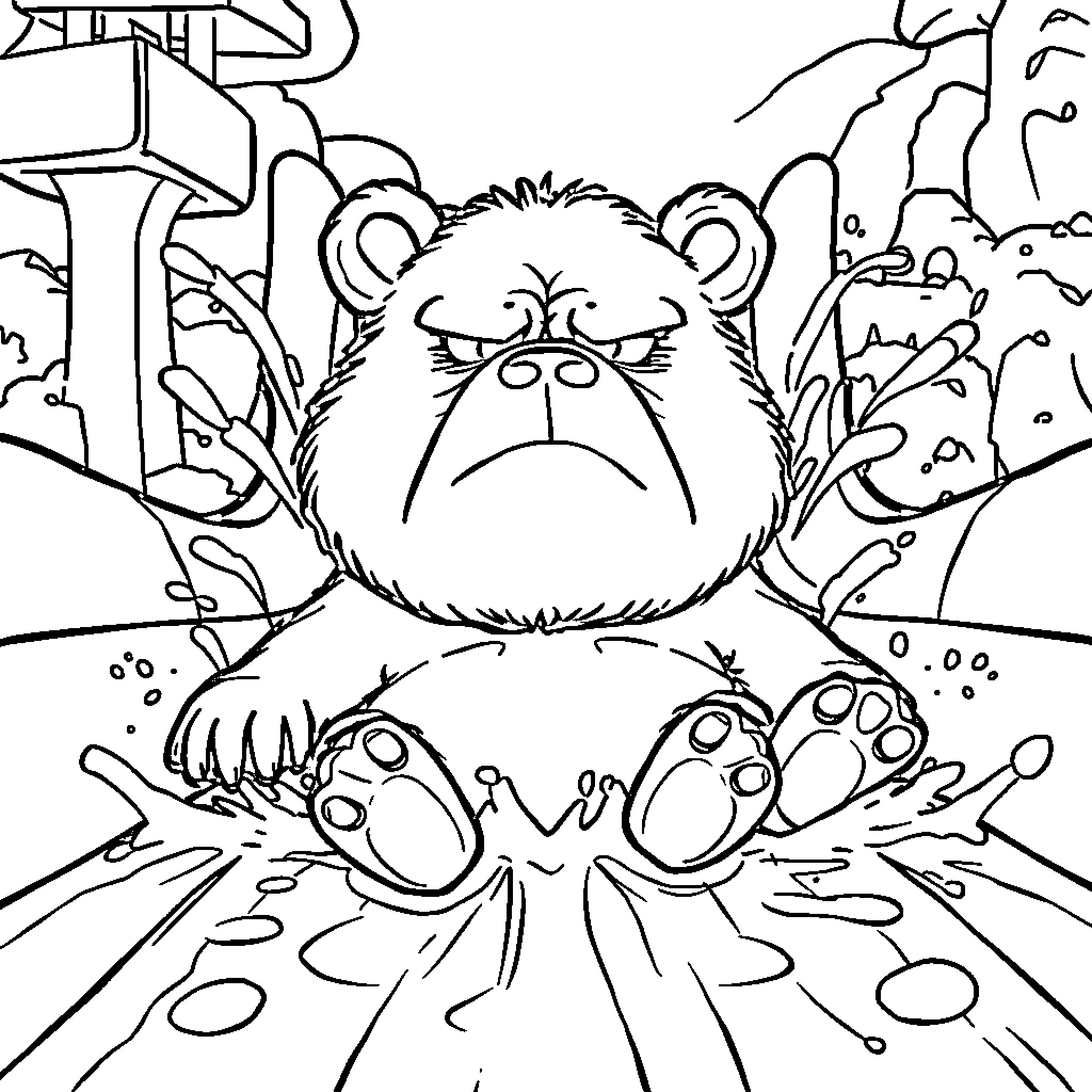 Bear enjoying nature's wonders in the forest Coloring Page (free black-and-white line drawing printable PDF for all, from beginners to advanced learners, including children, teens, adults, and seniors)
