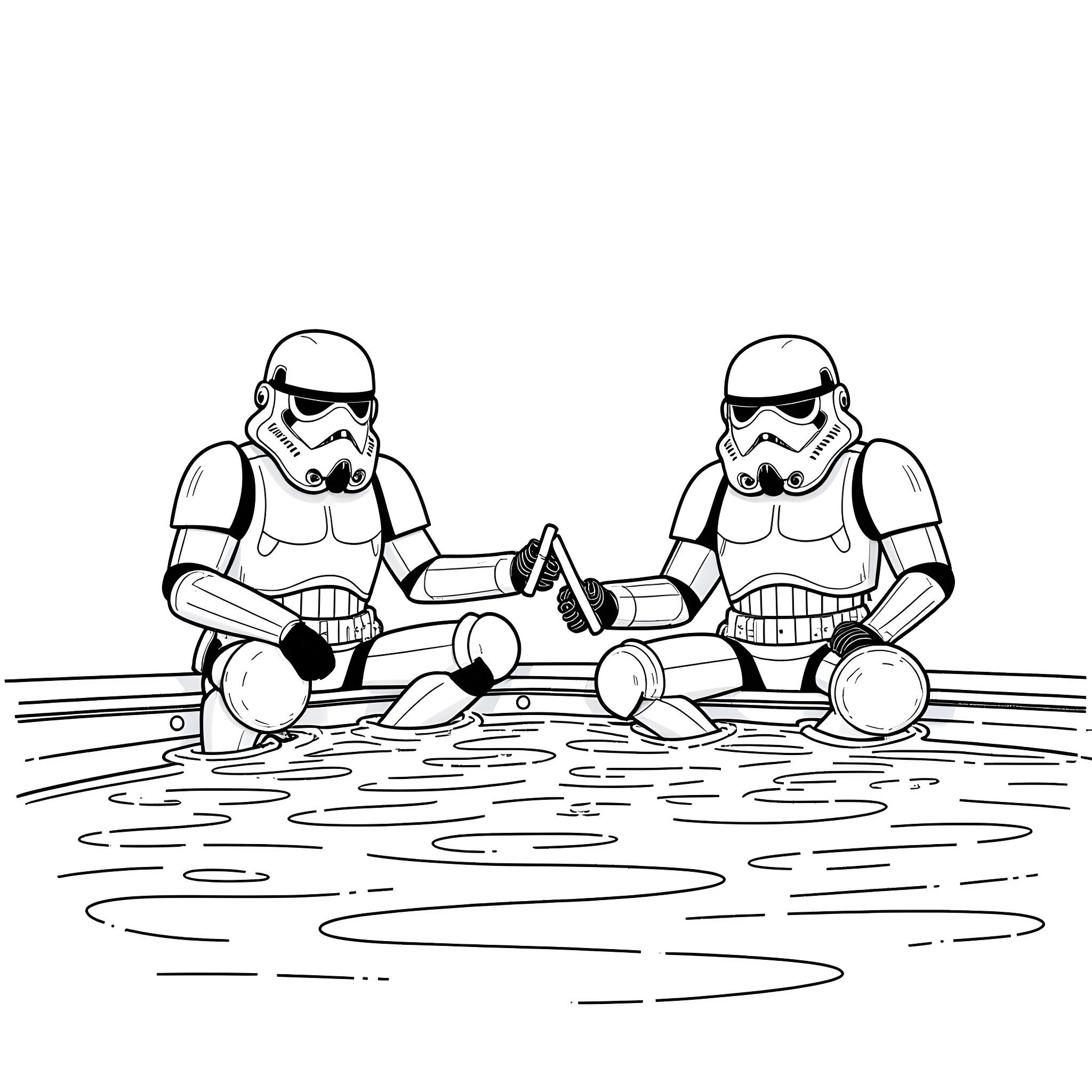 Stormtroopers resting on the battlefield Coloring Page (free black-and-white line drawing printable PDF for all, from beginners to advanced learners, including children, teens, adults, and seniors)