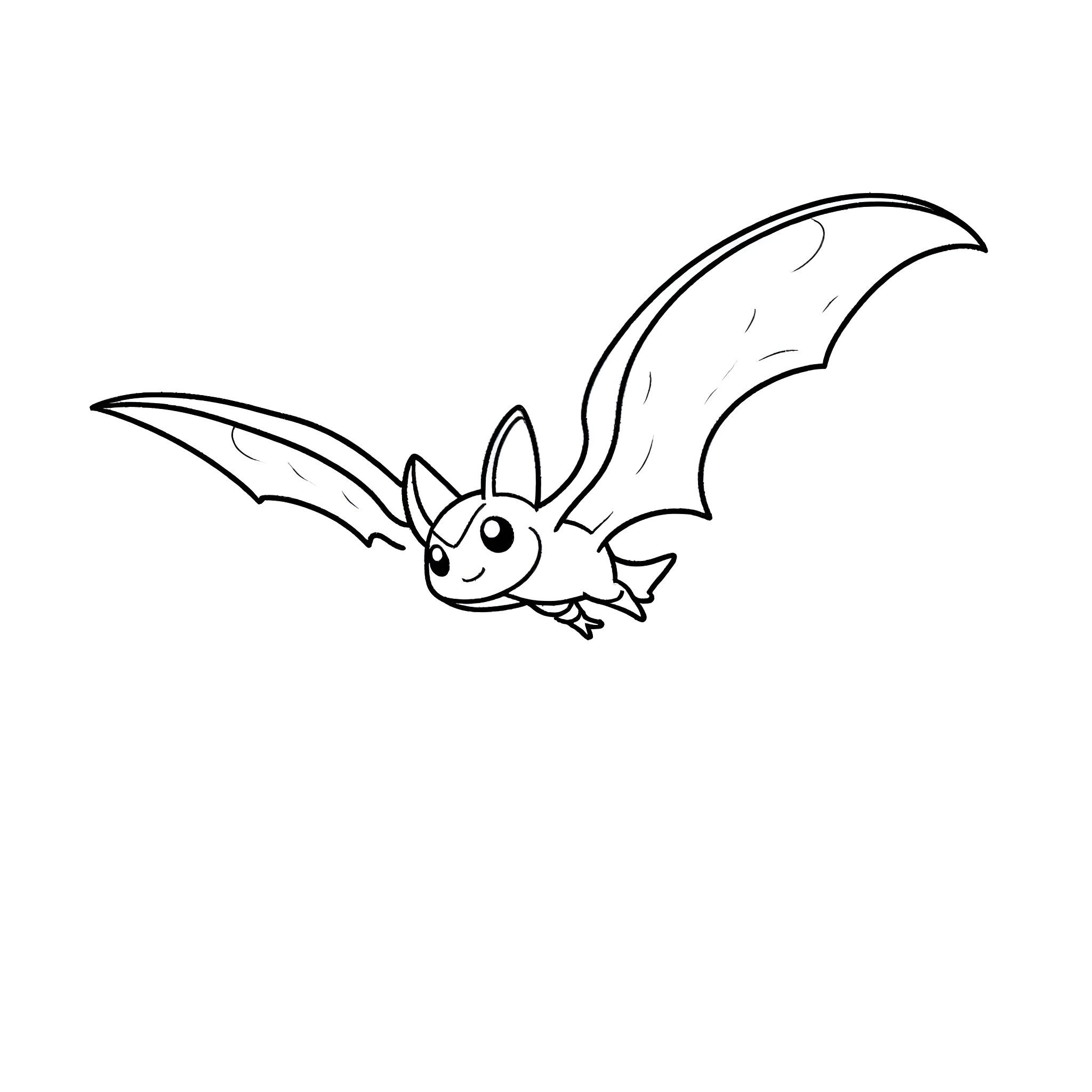 Swoobat soaring joyfully Coloring Page (free black-and-white line drawing printable PDF for all, from beginners to advanced learners, including children, teens, adults, and seniors)