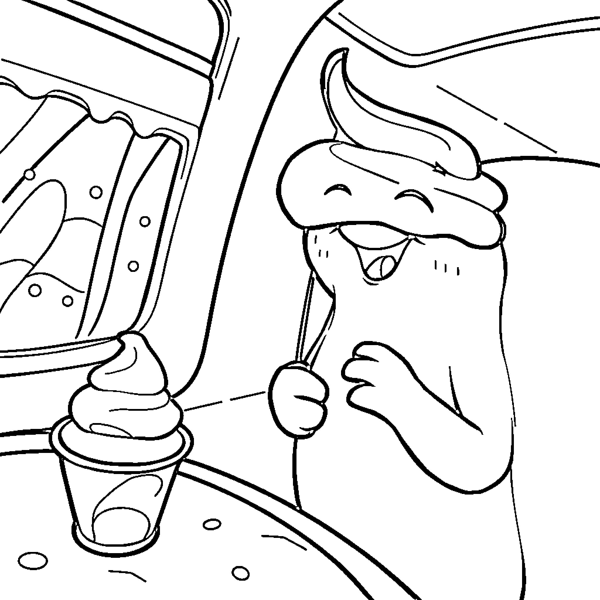 Plagg enjoying delectable treats in a whimsical setting Coloring Page (free black-and-white line drawing printable PDF for all, from beginners to advanced learners, including children, teens, adults, and seniors)