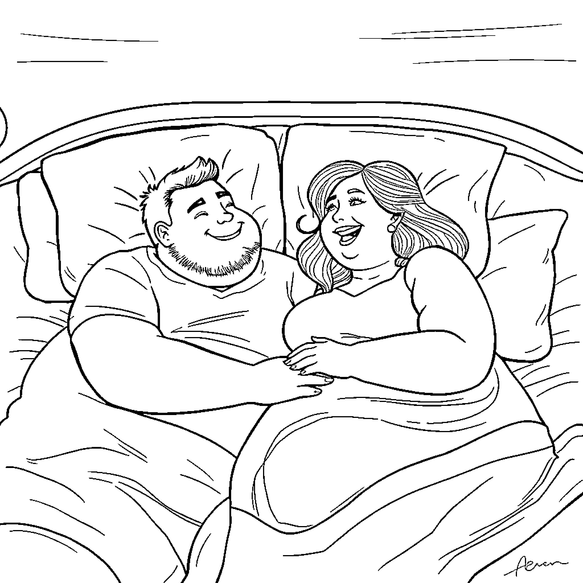 Couple relaxing and enjoying each other's company Coloring Page (free black-and-white line drawing printable PDF for all, from beginners to advanced learners, including children, teens, adults, and seniors)