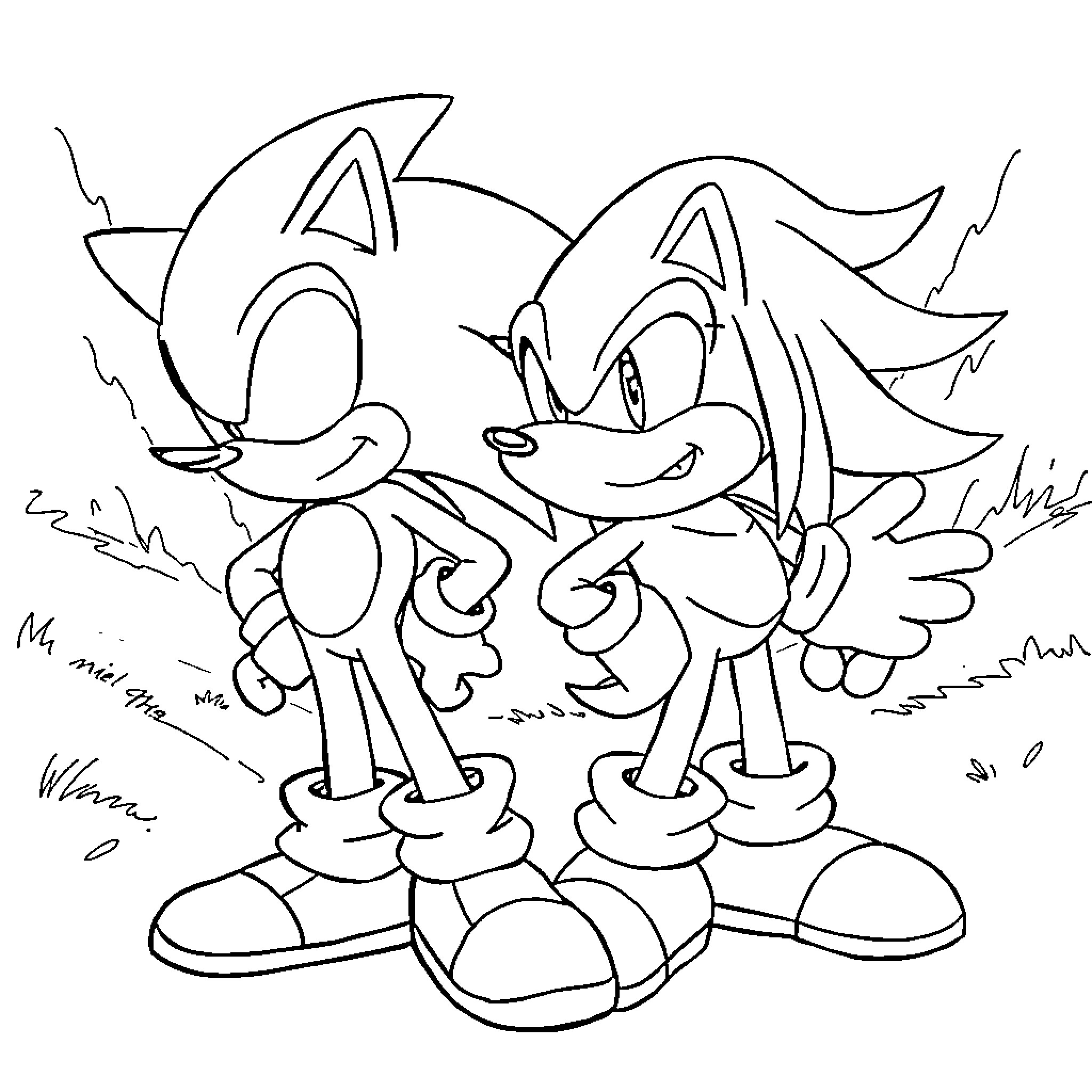 Sonic and friends in playful mood Coloring Page (free black-and-white line drawing printable PDF for all, from beginners to advanced learners, including children, teens, adults, and seniors)