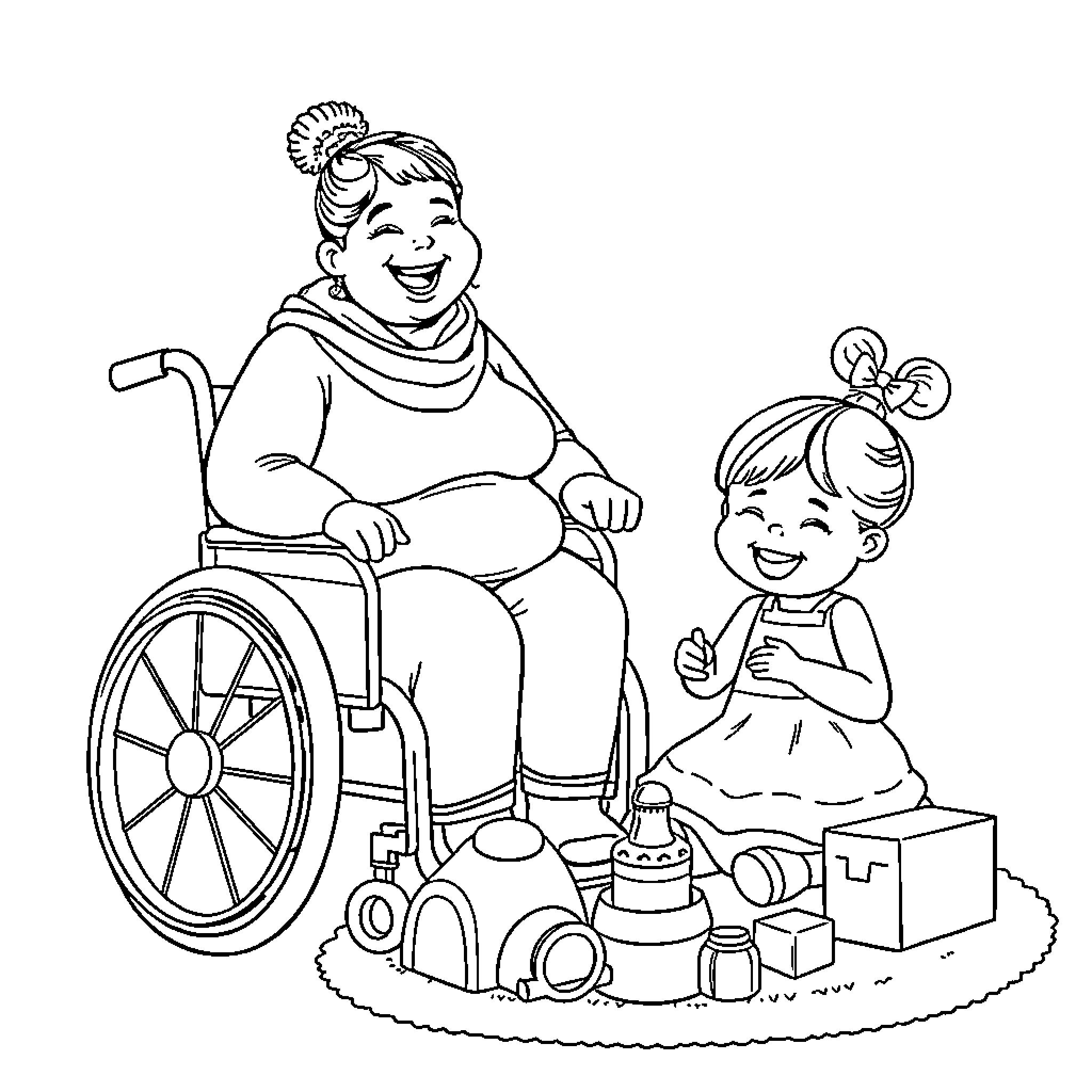 Mom and daughter enjoying playtime together Coloring Page (free black-and-white line drawing printable PDF for all, from beginners to advanced learners, including children, teens, adults, and seniors)