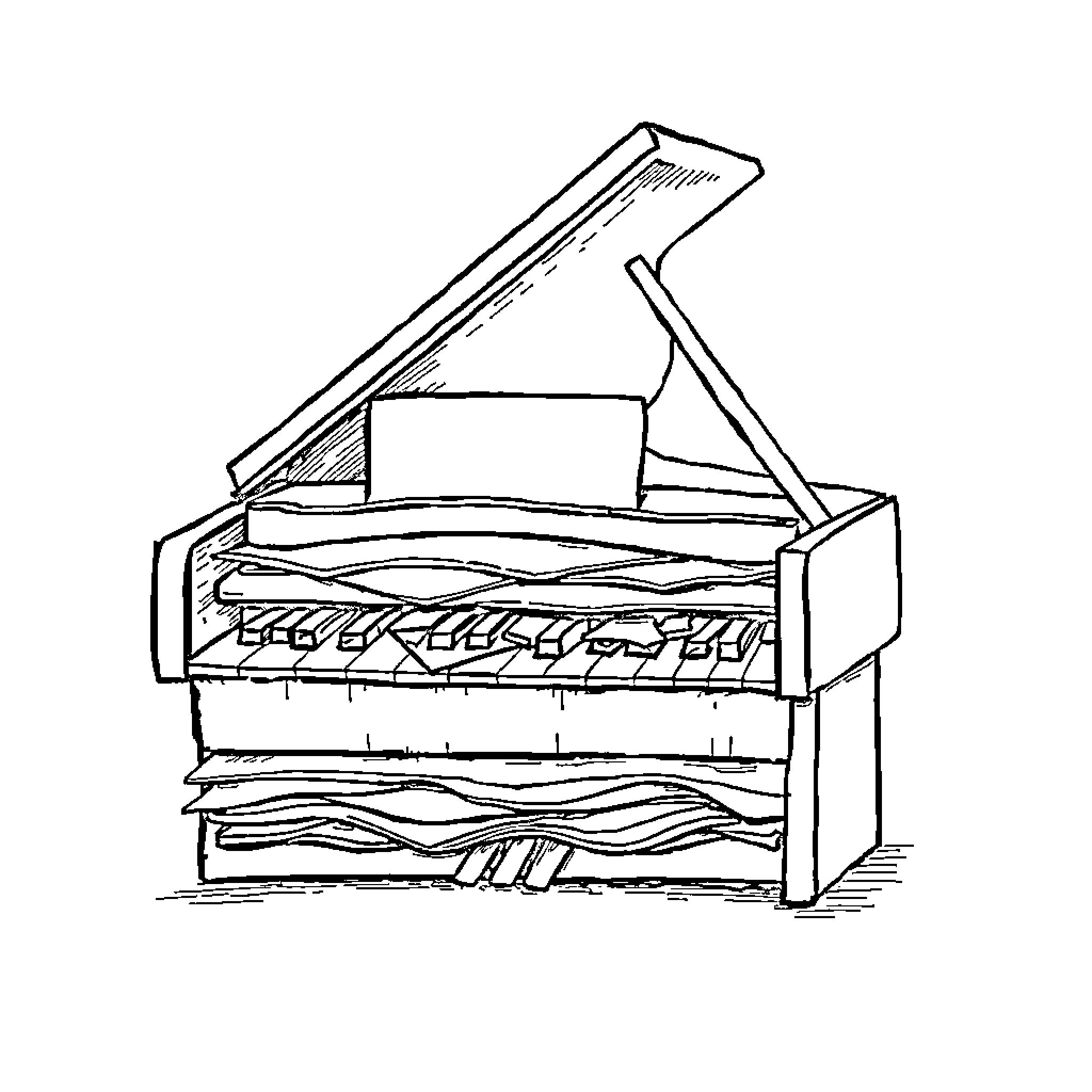 Sandwich of a grand piano Coloring Page (free black-and-white line drawing printable PDF for all, from beginners to advanced learners, including children, teens, adults, and seniors)