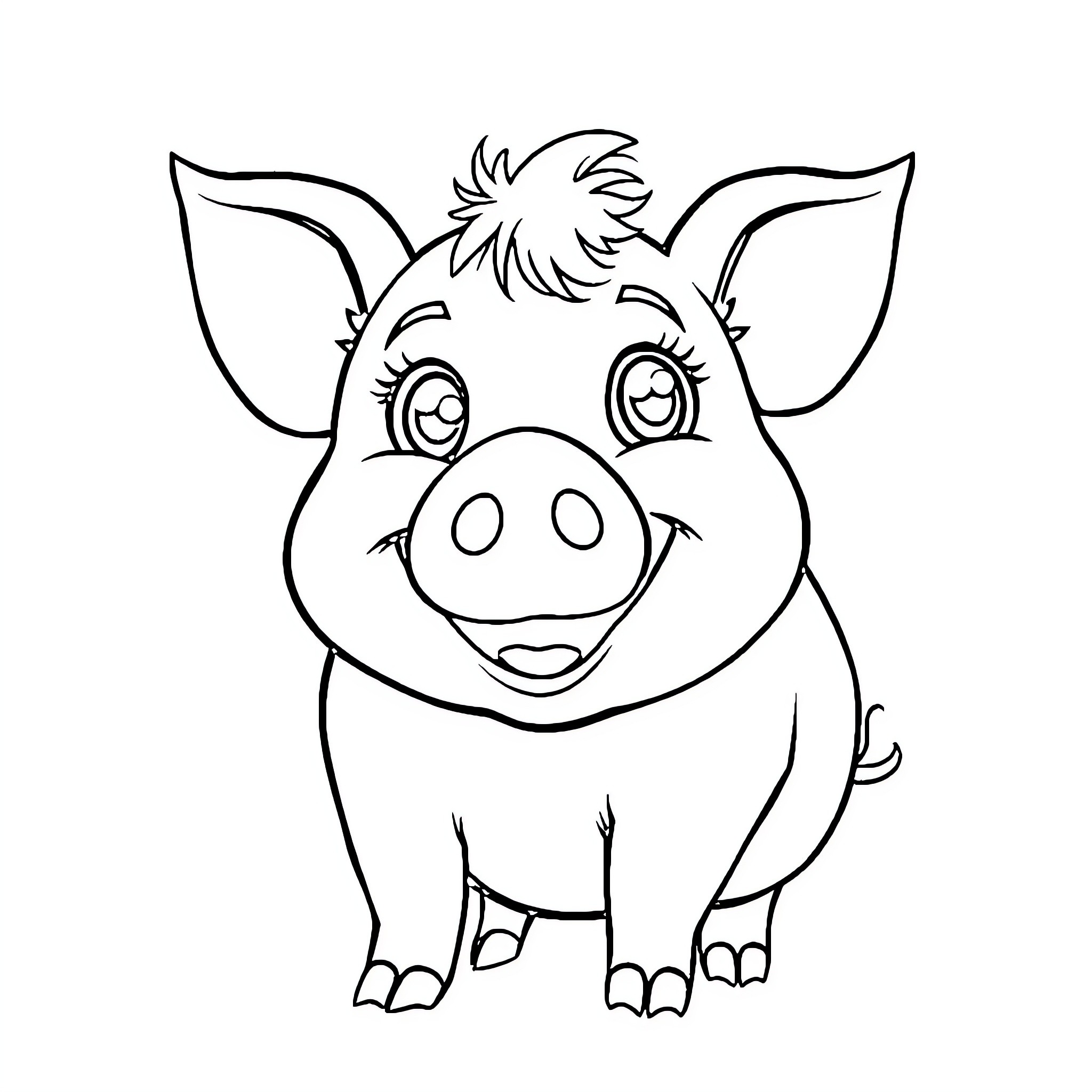 Pig in a simple, stylized outline Coloring Page (free black-and-white line drawing printable PDF for all, from beginners to advanced learners, including children, teens, adults, and seniors)