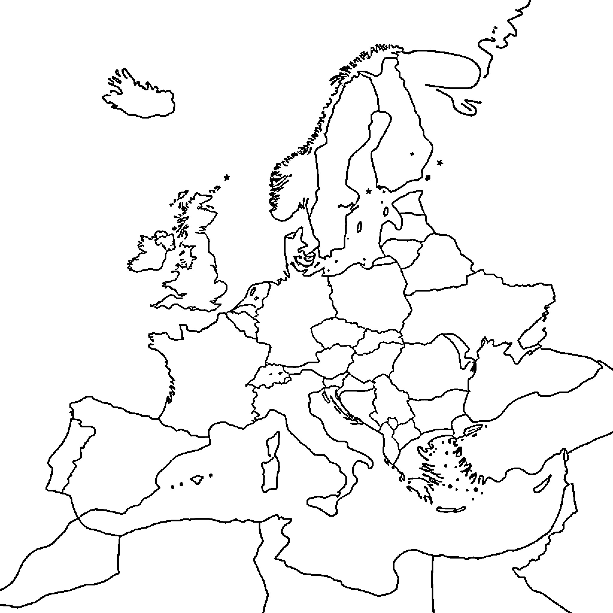 Europe's Outlines and Borders Delineated Coloring Page (free black-and-white line drawing printable PDF for all, from beginners to advanced learners, including children, teens, adults, and seniors)