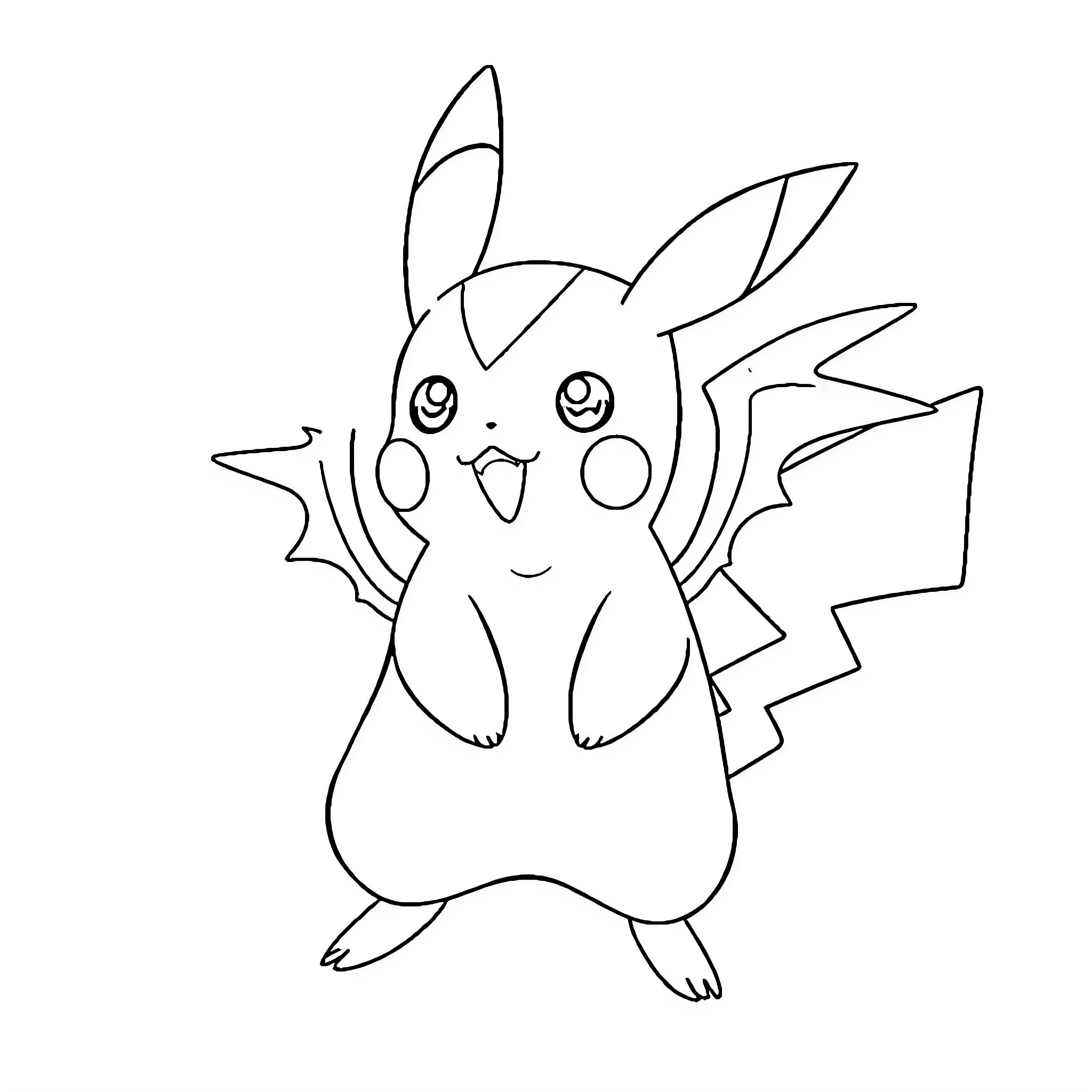 Pikachu happily posing for a sketch Coloring Page (free black-and-white line drawing printable PDF for all, from beginners to advanced learners, including children, teens, adults, and seniors)