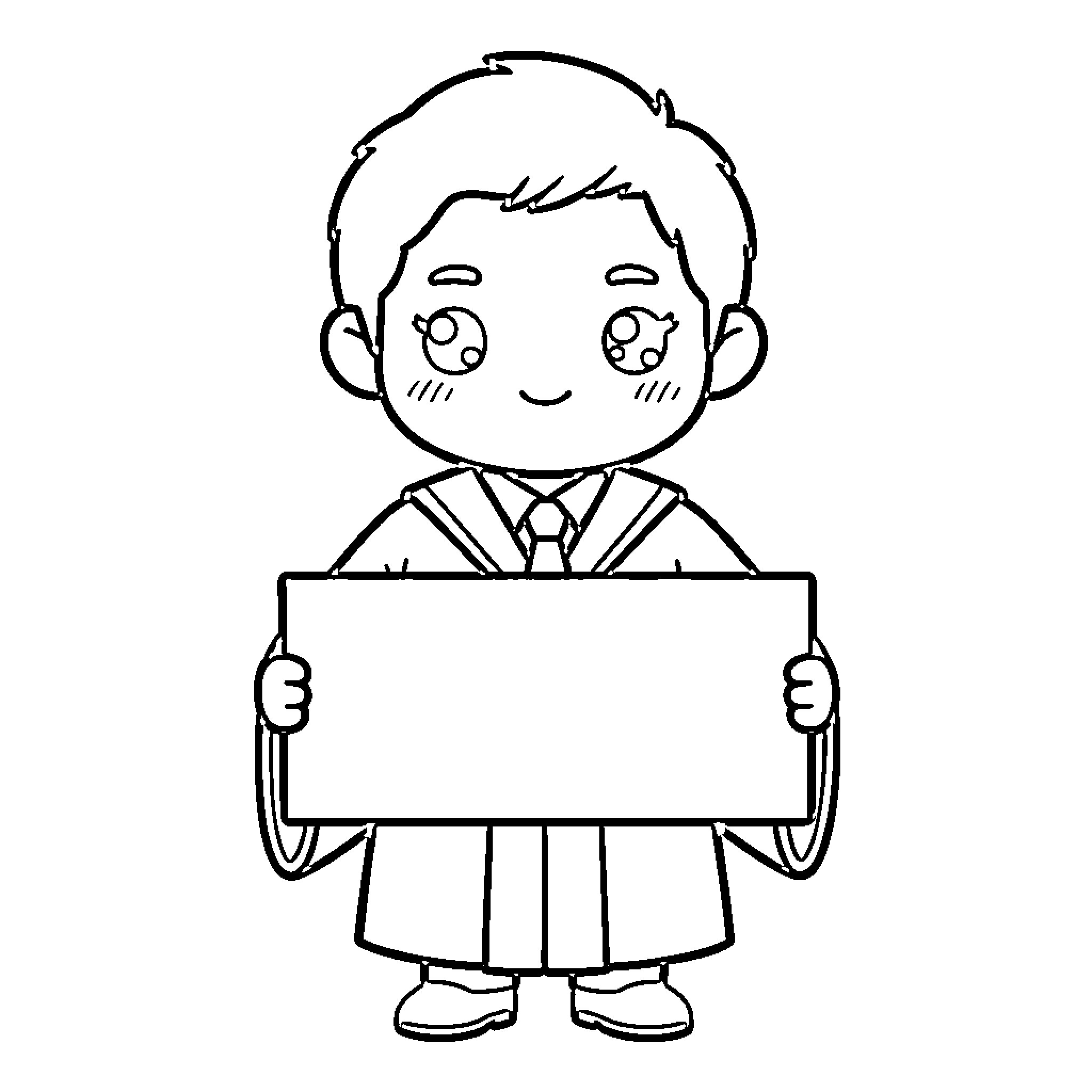 Avocat holding a blank sign with a happy expression Coloring Page (free black-and-white line drawing printable PDF for all, from beginners to advanced learners, including children, teens, adults, and seniors)